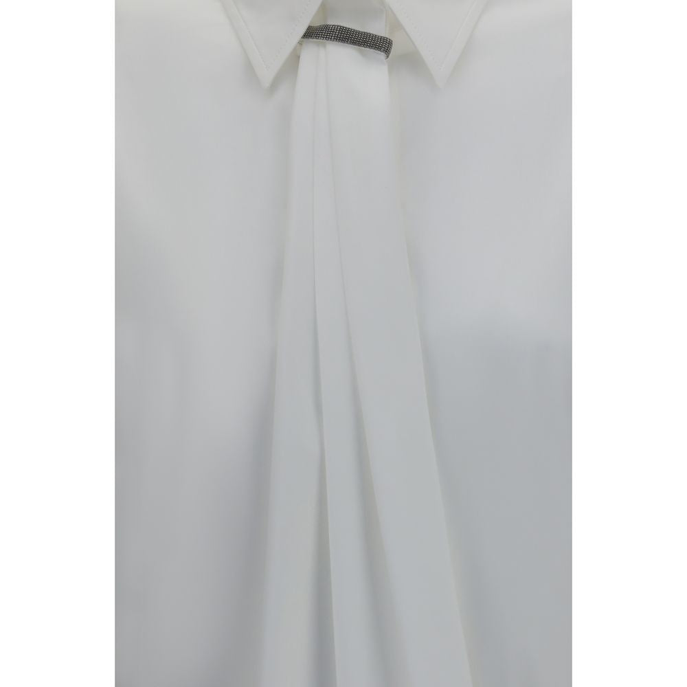 Brunello Cucinelli White Cotton Dress Women's Shirt