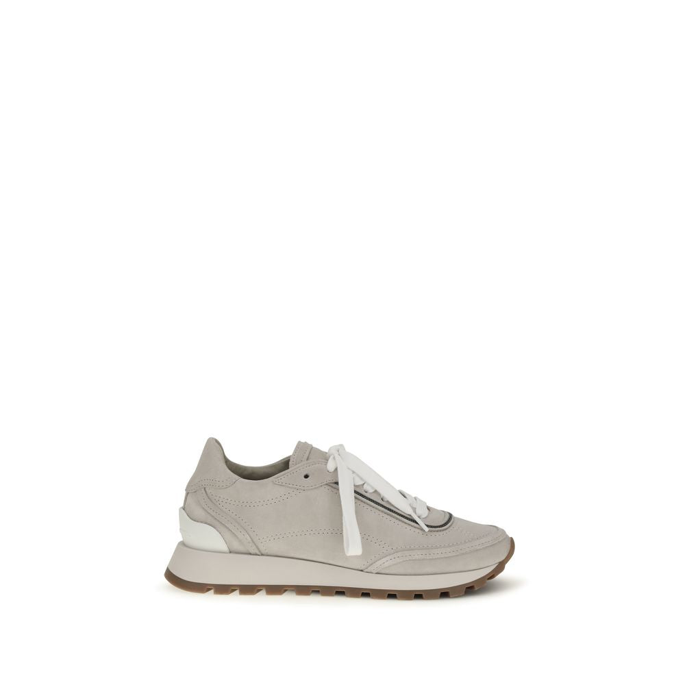 Brunello Cucinelli Gray Calf Leather Bos Taurus Athletic Women's Sneakers
