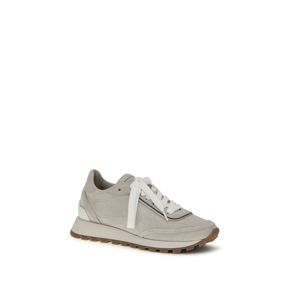 Brunello Cucinelli Gray Calf Leather Bos Taurus Athletic Women's Sneakers