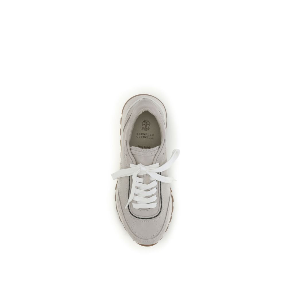 Brunello Cucinelli Gray Calf Leather Bos Taurus Athletic Women's Sneakers