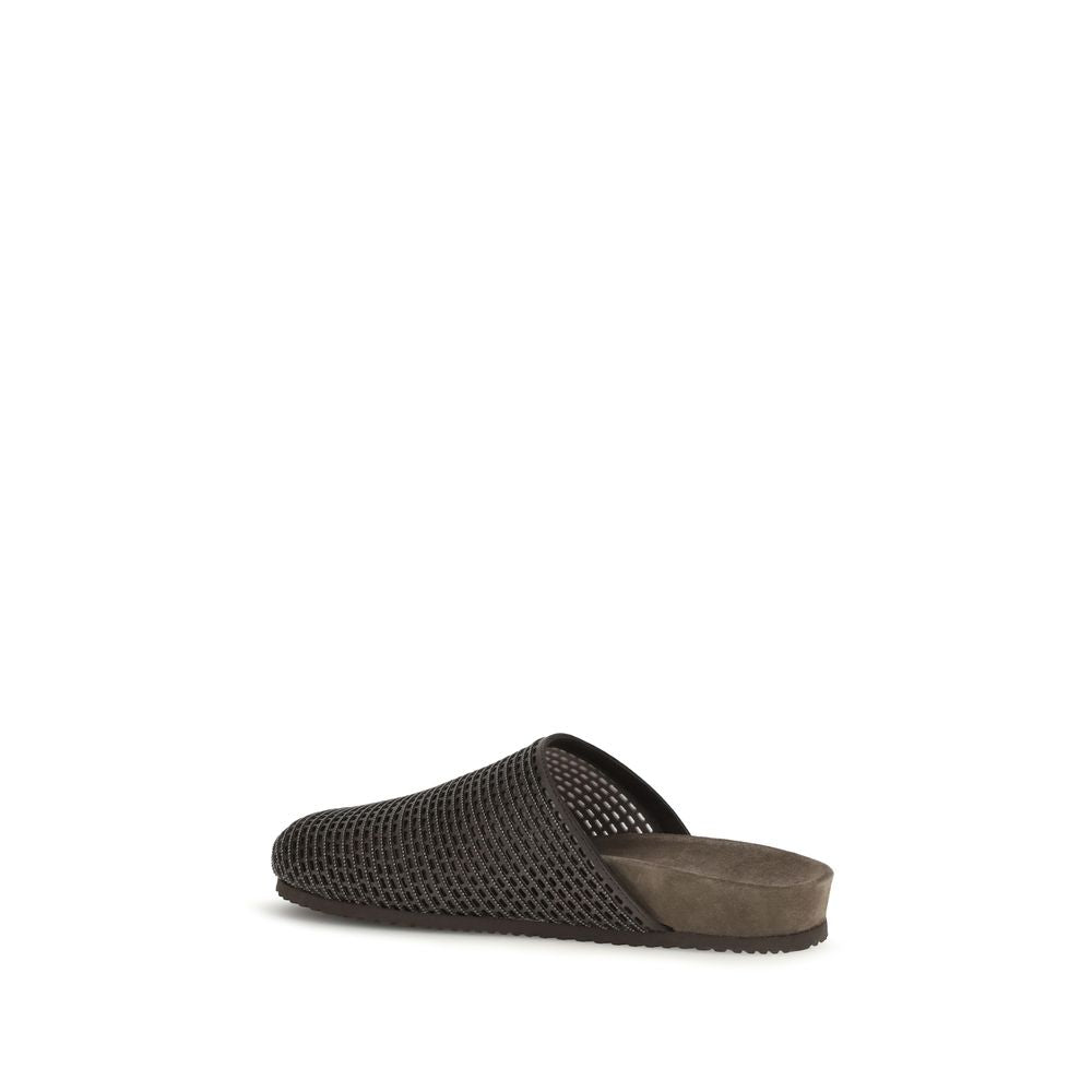 Brunello Cucinelli Brown Calf Leather Bos Taurus Women's Slides