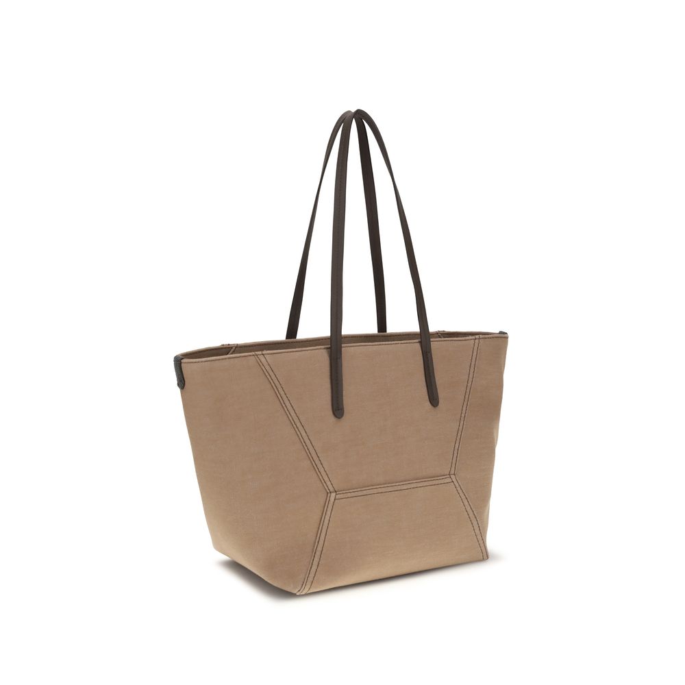 Brunello Cucinelli Beige Cotton Shoulder Women's Bag