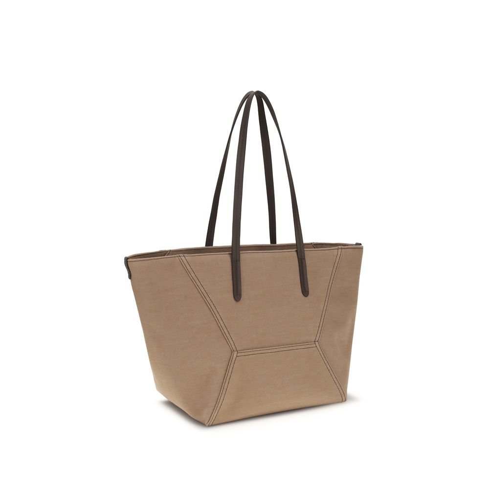Brunello Cucinelli Beige Cotton Shoulder Women's Bag