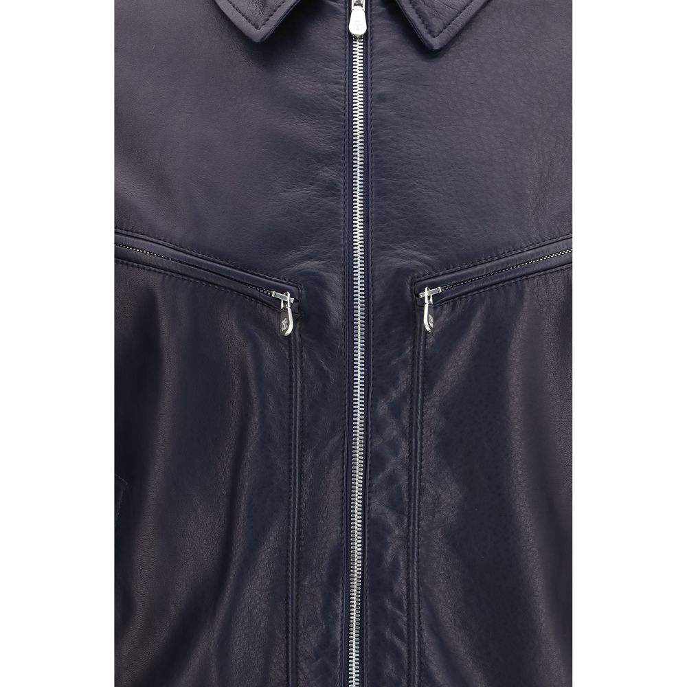 Brunello Cucinelli Blue Calf Leather Bos Taurus Leather Men's Jacket