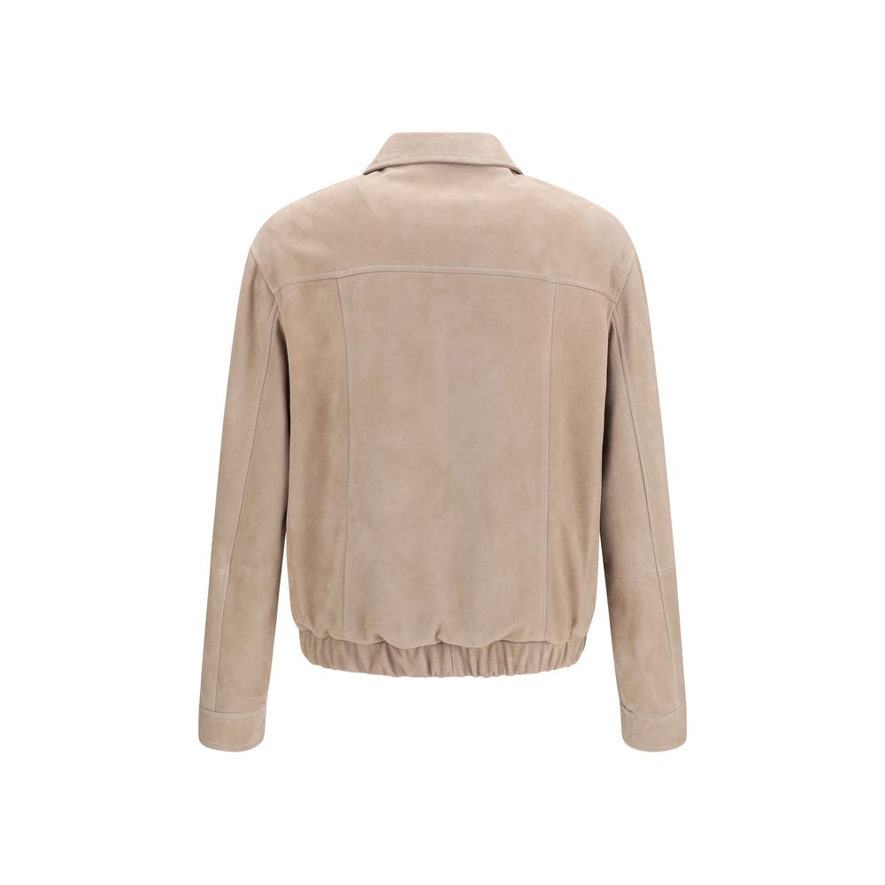 Brunello Cucinelli Beige Calf Leather Bos Taurus Leather Men's Jacket