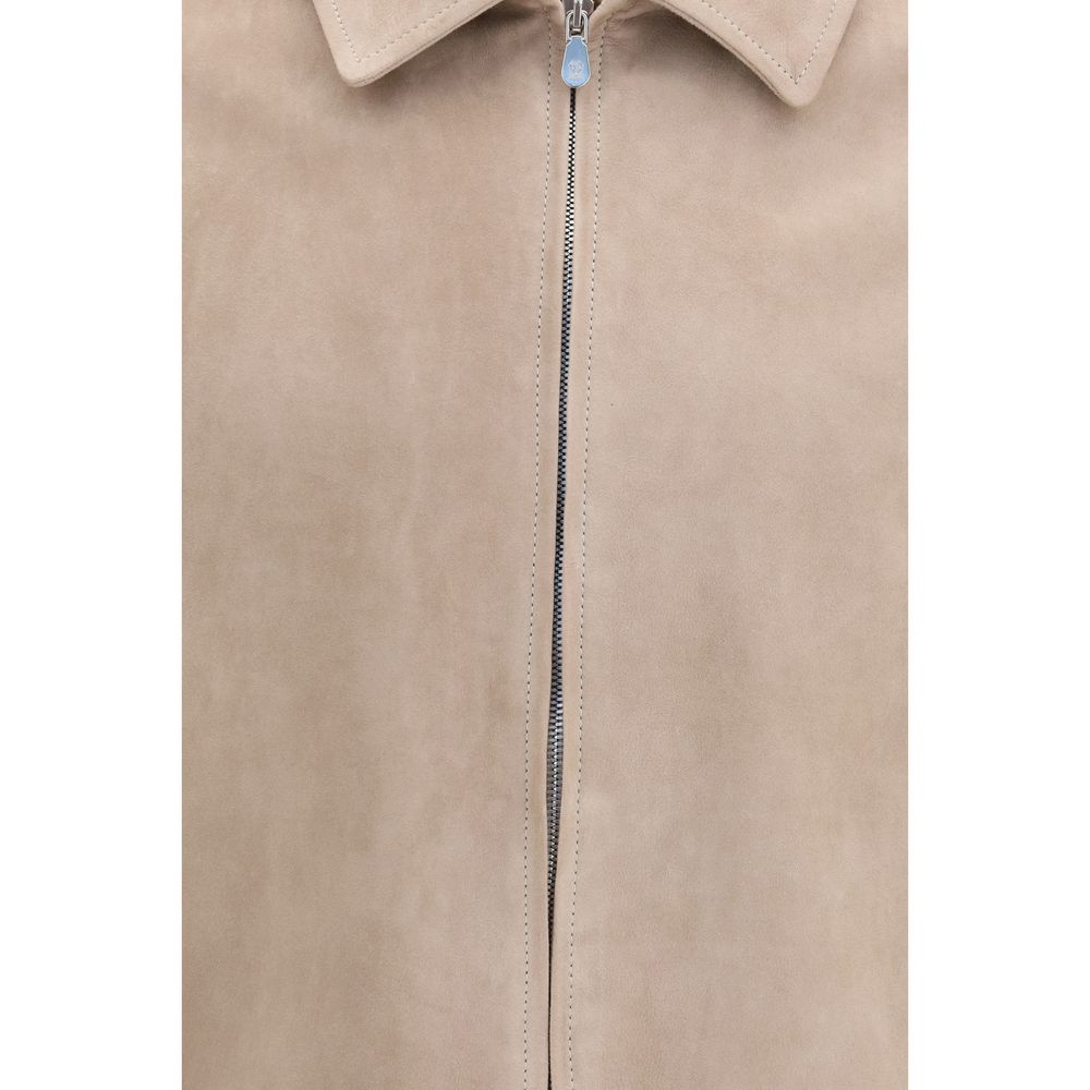 Brunello Cucinelli Beige Calf Leather Bos Taurus Leather Men's Jacket