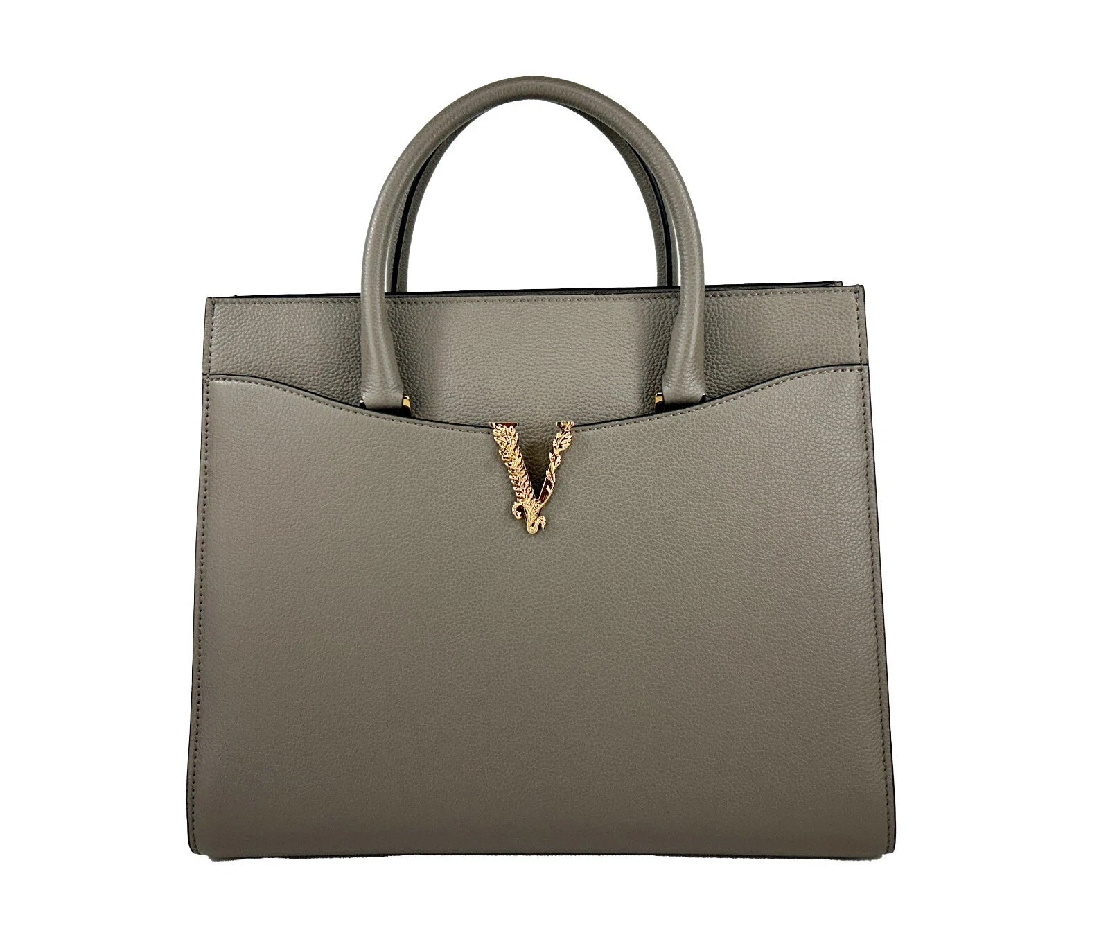 Versace Versace Virtus Large Leather Top Handle Satchel Bag Tote Women's Gray
