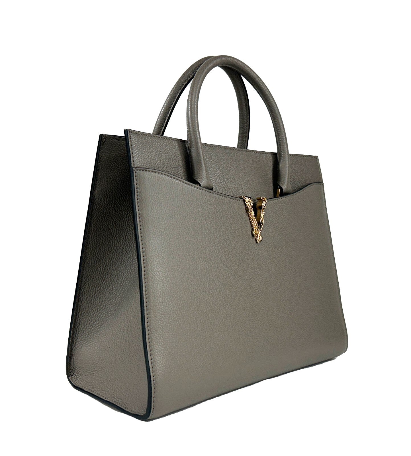 Versace Versace Virtus Large Leather Top Handle Satchel Bag Tote Women's Gray