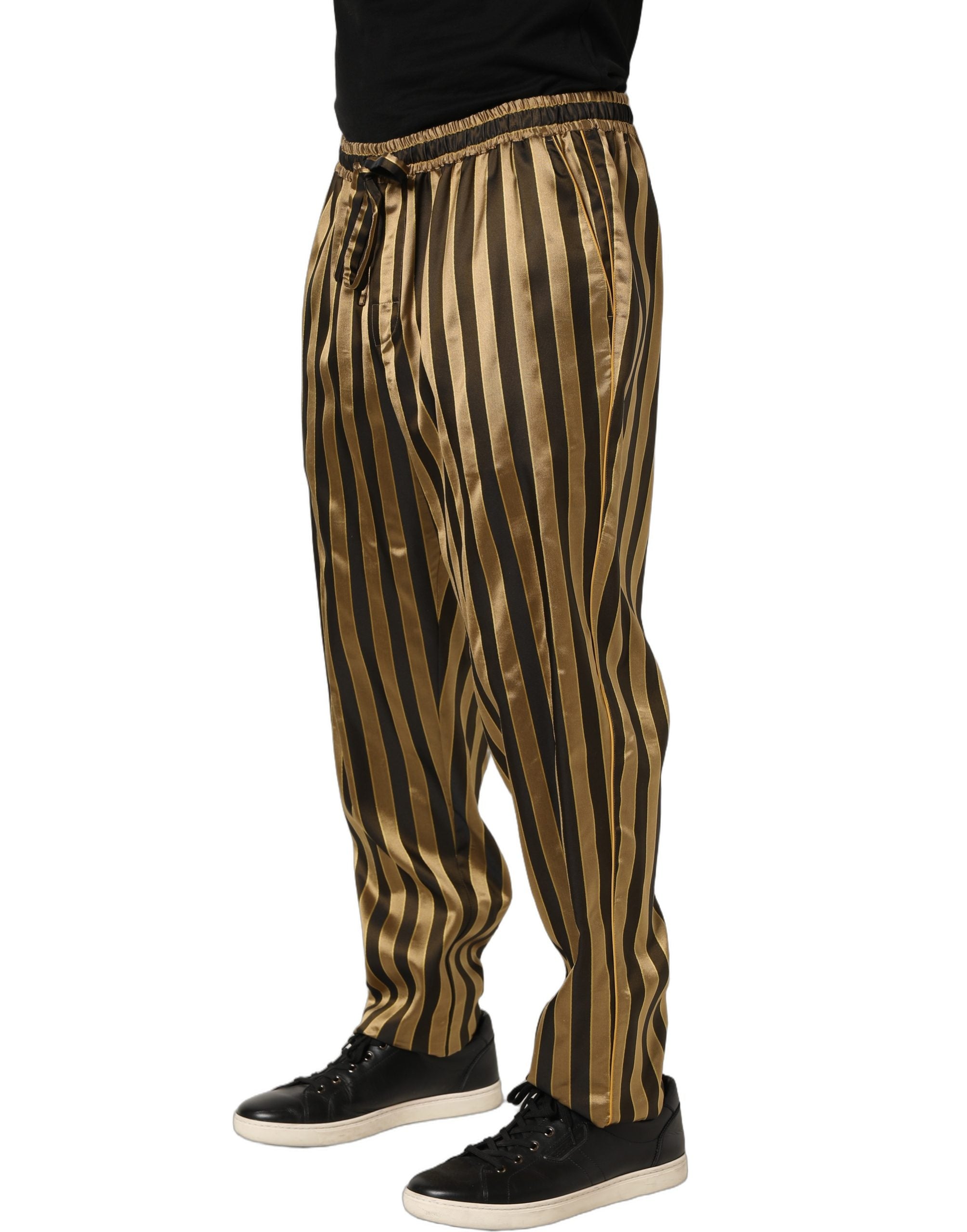 Dolce & Gabbana Gold Black Stripes Satin Tapered Leg Men's Pants (Pre-Owned)