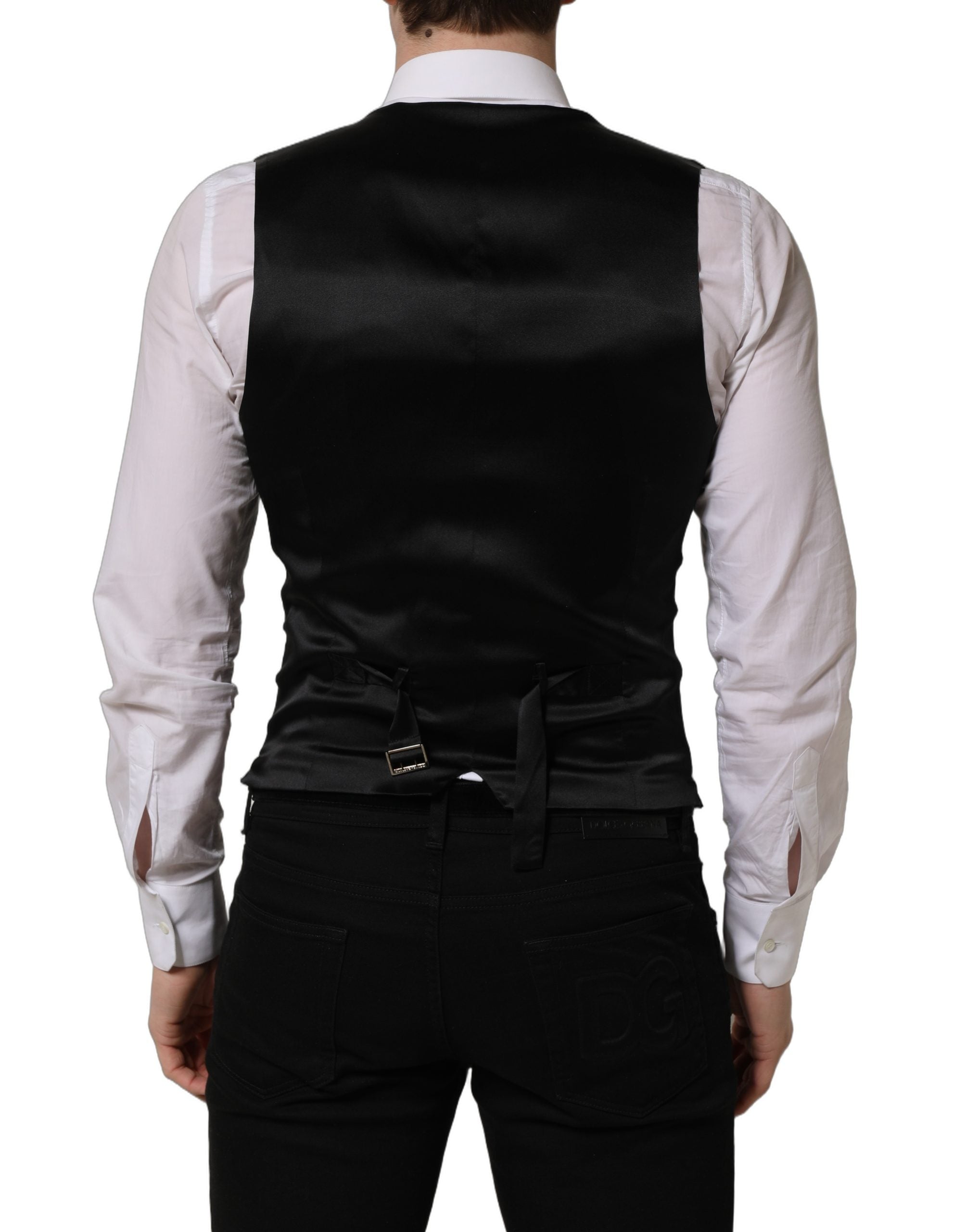Dolce & Gabbana Black Wool Single Breasted Waistcoat Men's Vest