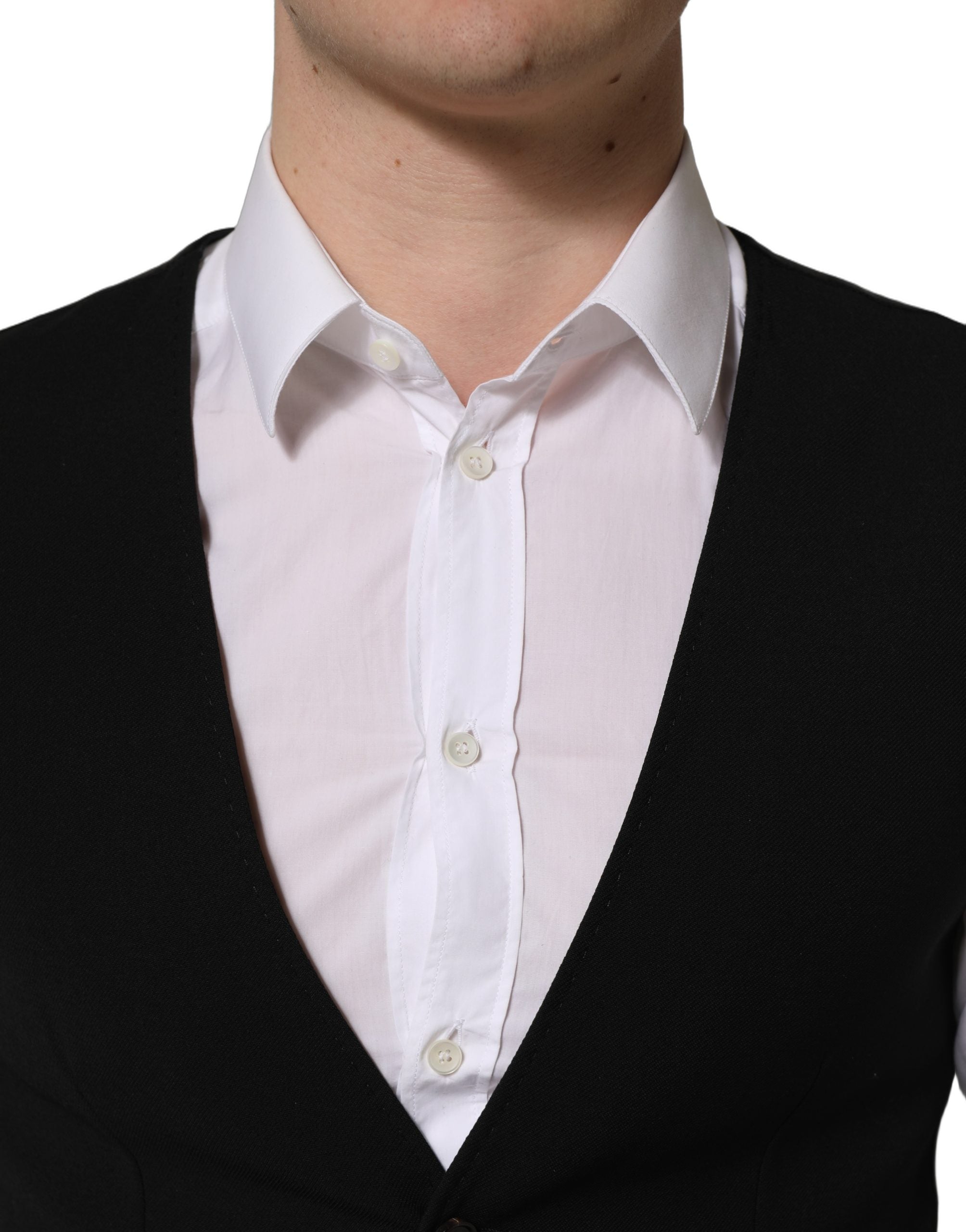 Dolce & Gabbana Black Wool Single Breasted Waistcoat Men's Vest