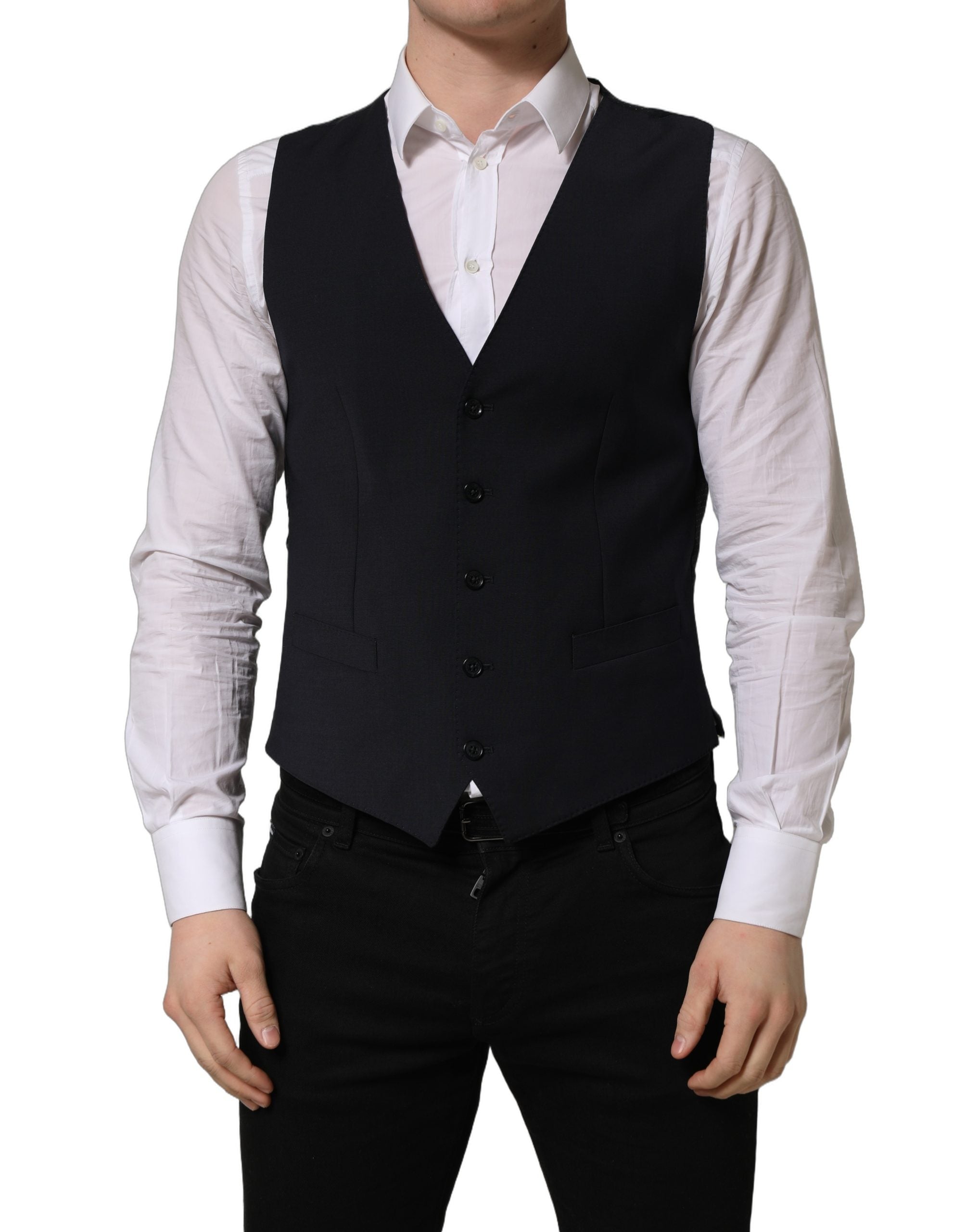 Dolce & Gabbana Black Wool Single Breasted Waistcoat Men's Vest