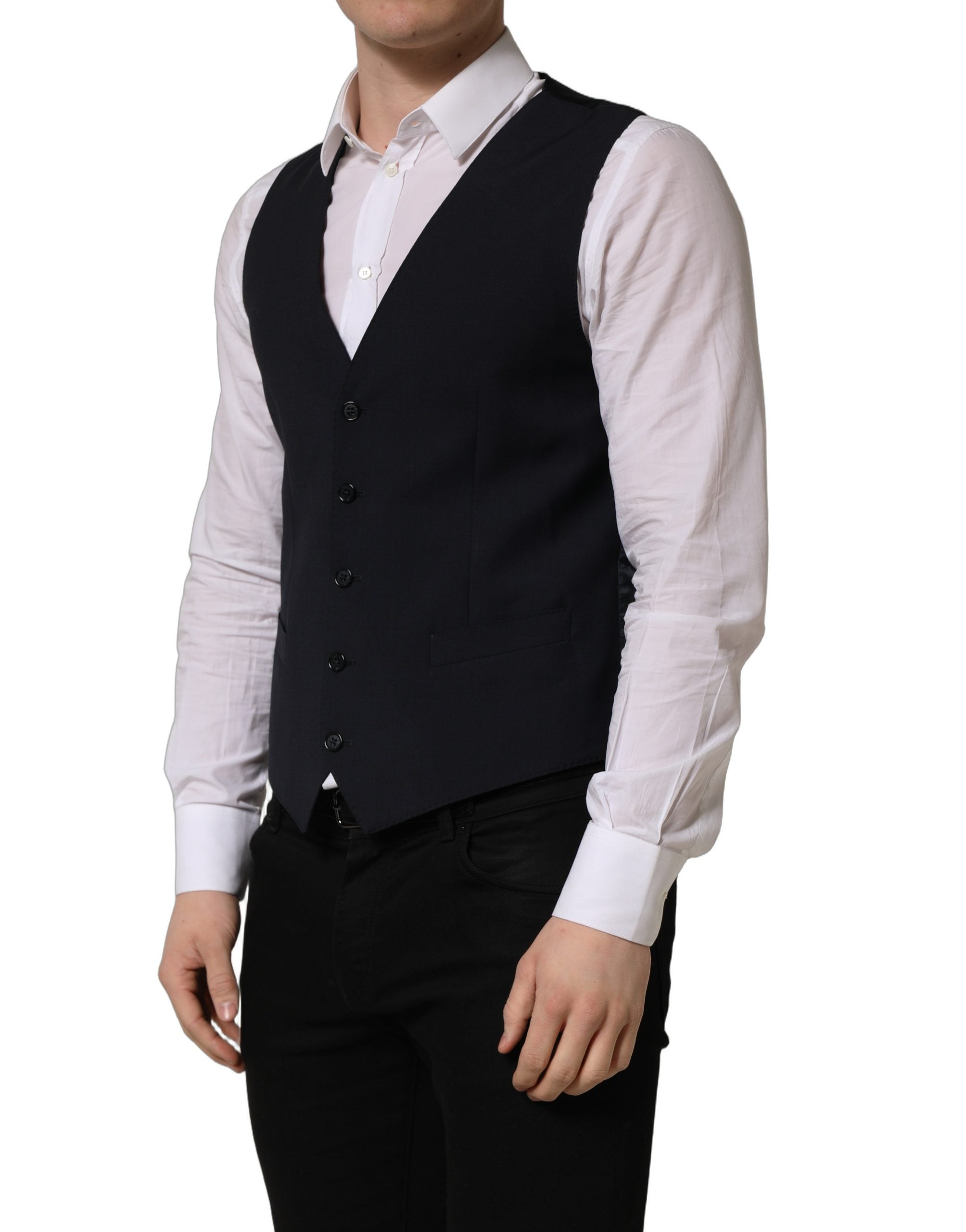 Dolce & Gabbana Black Wool Single Breasted Waistcoat Men's Vest