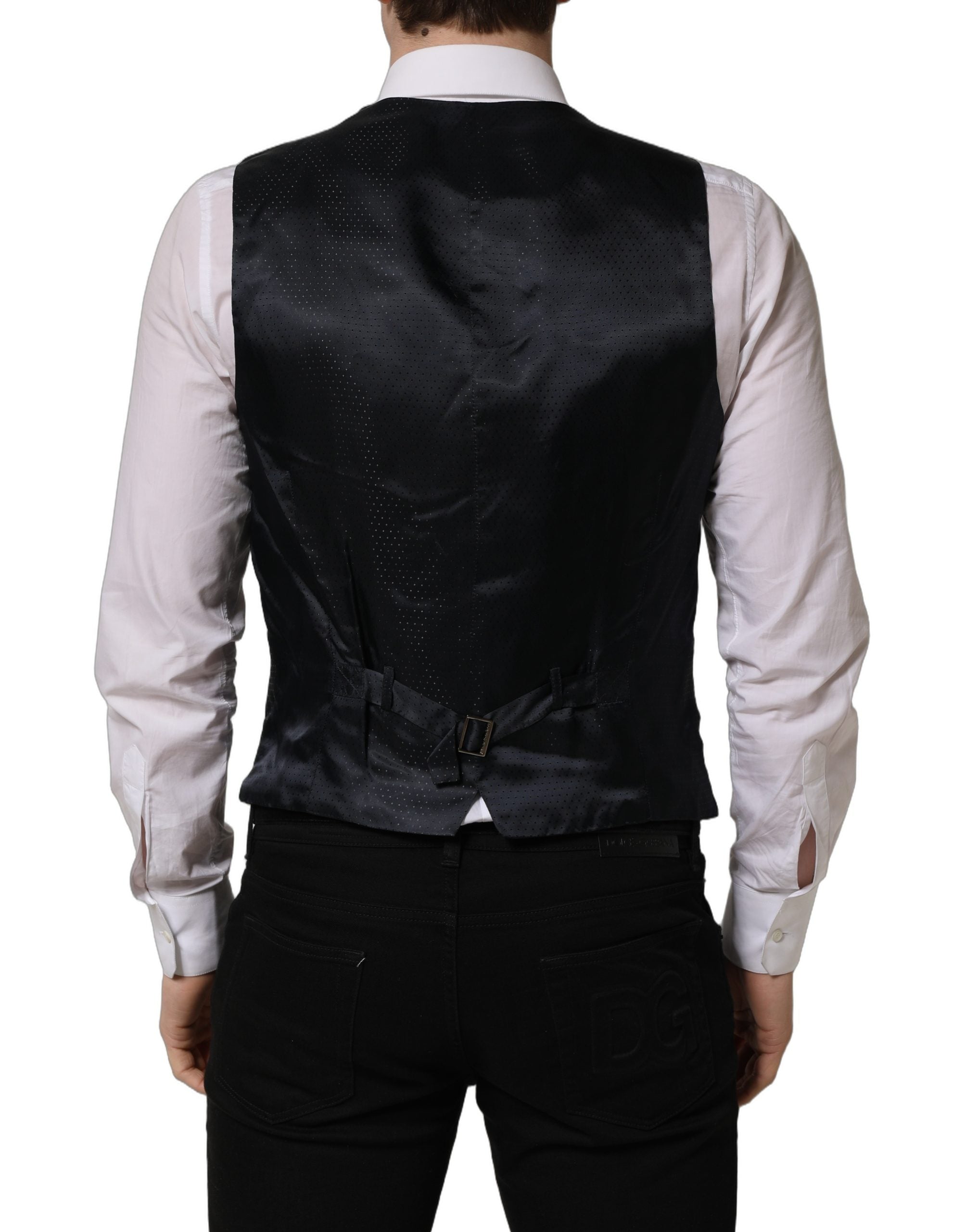 Dolce & Gabbana Black Wool Single Breasted Waistcoat Men's Vest
