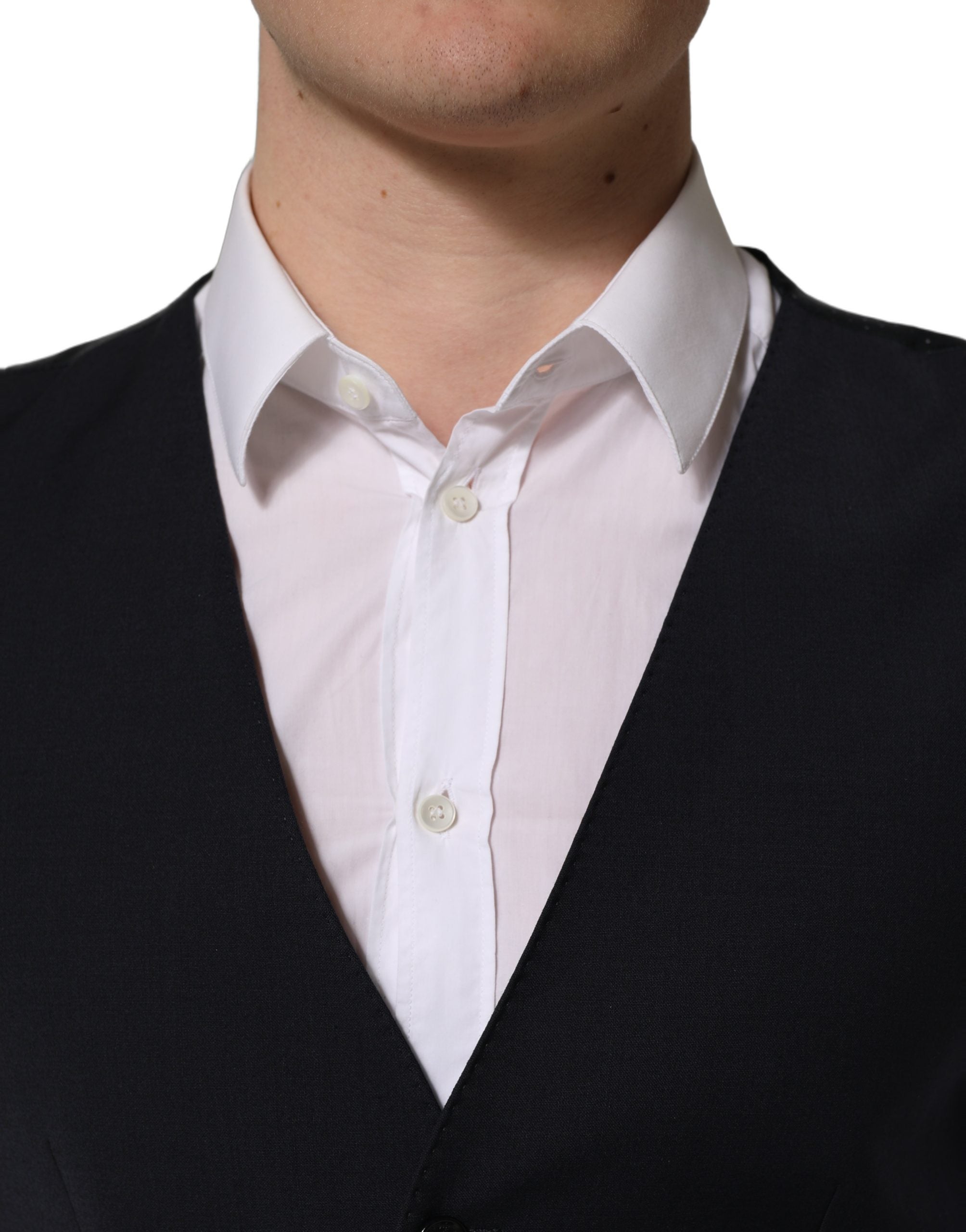 Dolce & Gabbana Black Wool Single Breasted Waistcoat Men's Vest