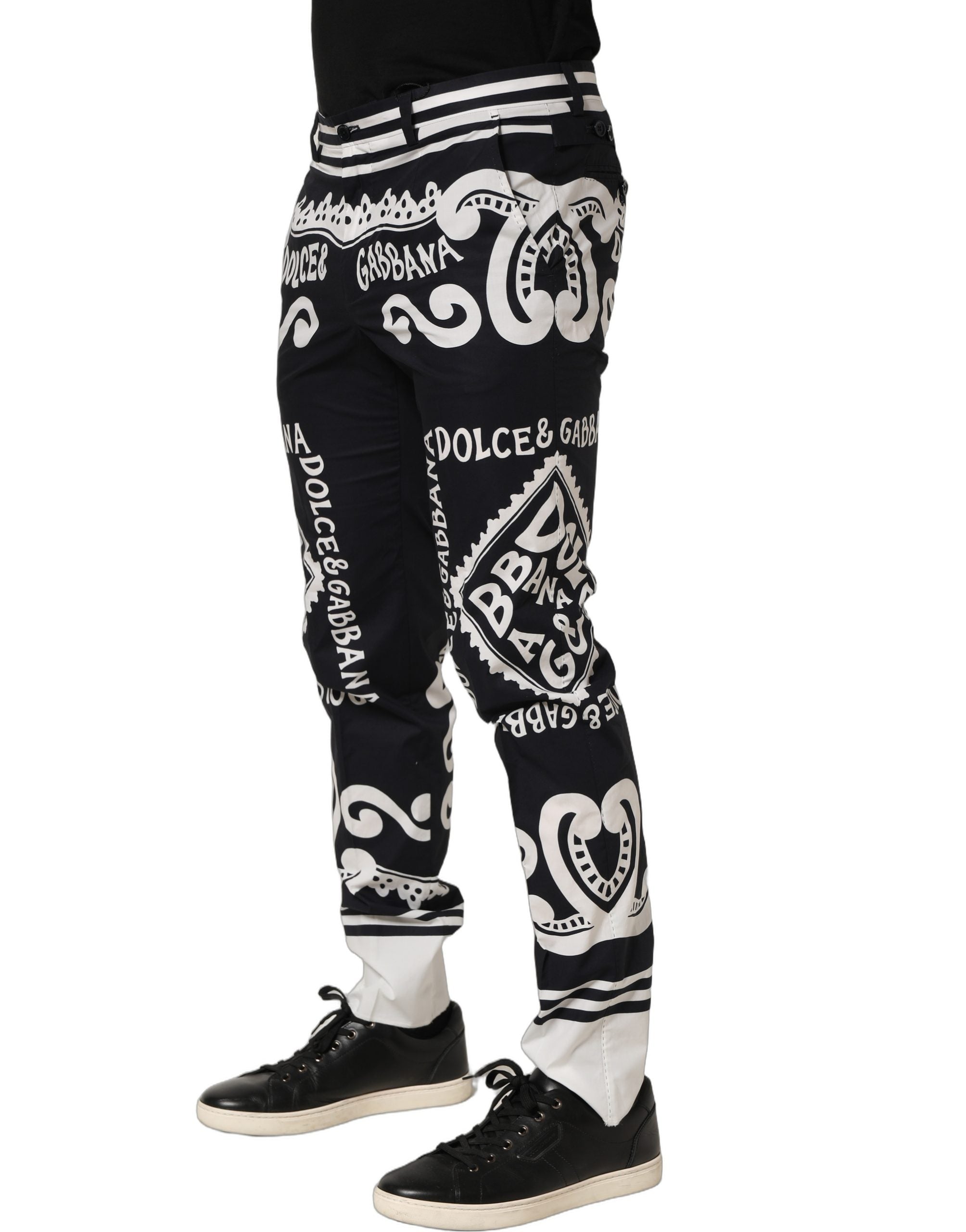 Dolce & Gabbana Black Cotton Poplin MarinaPrint Trouser Women's Pants