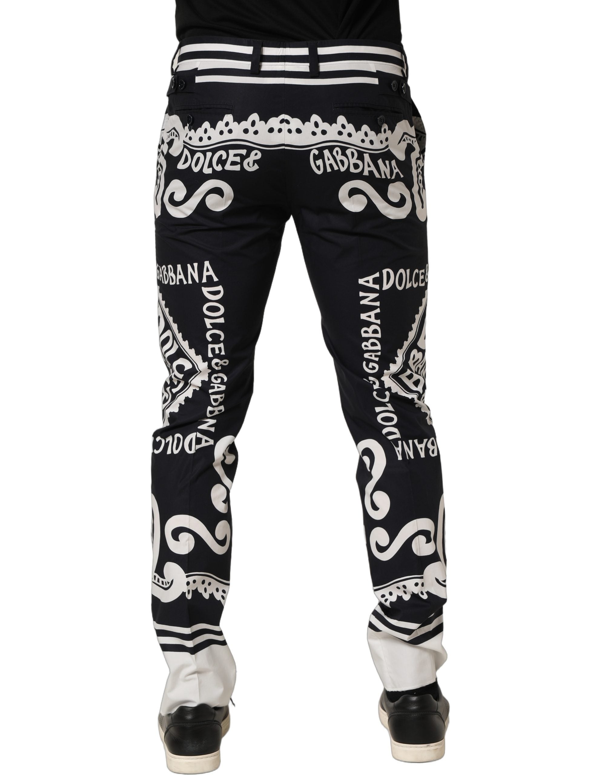 Dolce & Gabbana Black Cotton Poplin MarinaPrint Trouser Women's Pants