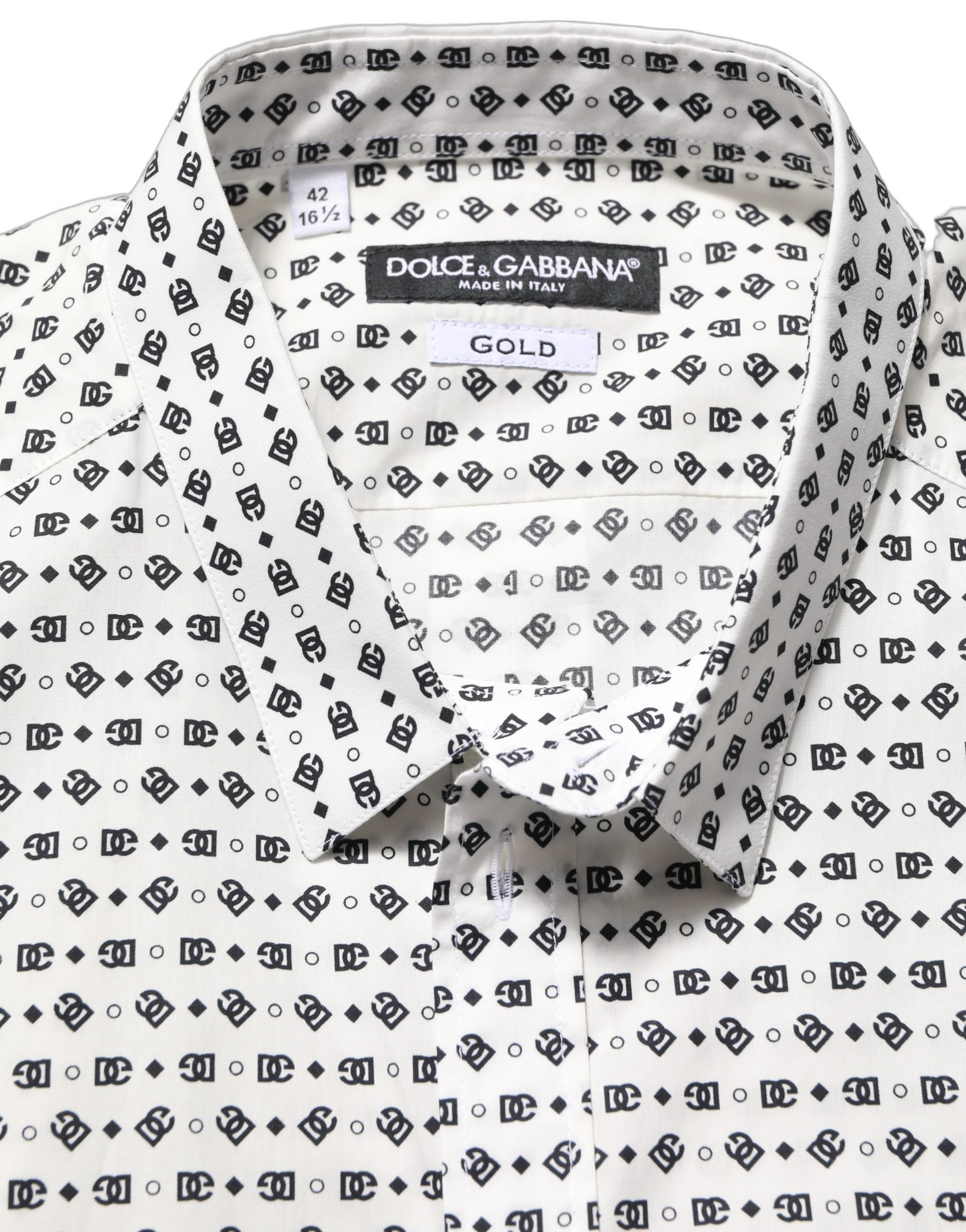 Dolce & Gabbana White Logo GOLD Long Sleeves Dress Men's Shirt (Pre-Owned)