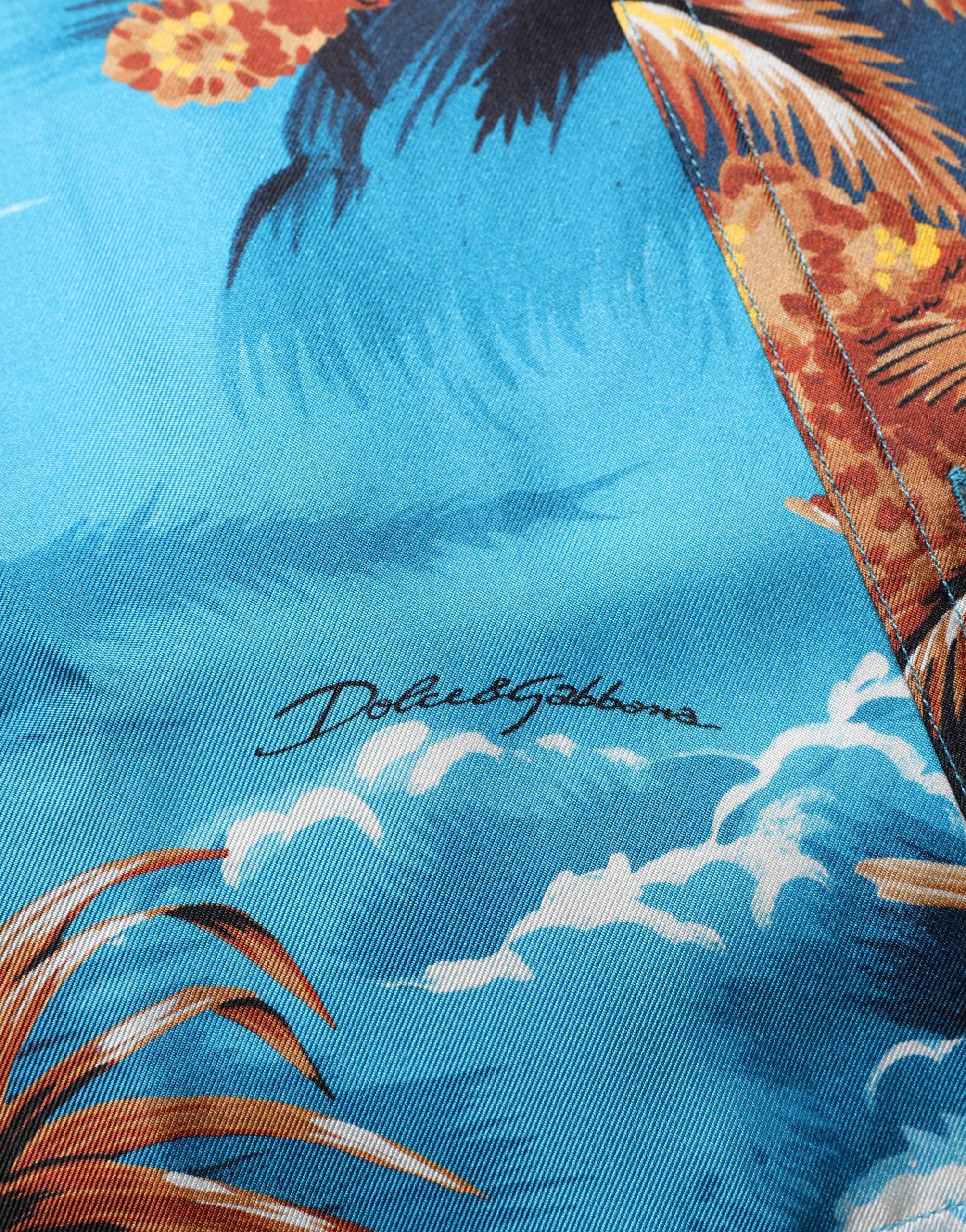 Dolce & Gabbana Blue Silk Twill Hawaiian GraphicPrint Men's Shirt