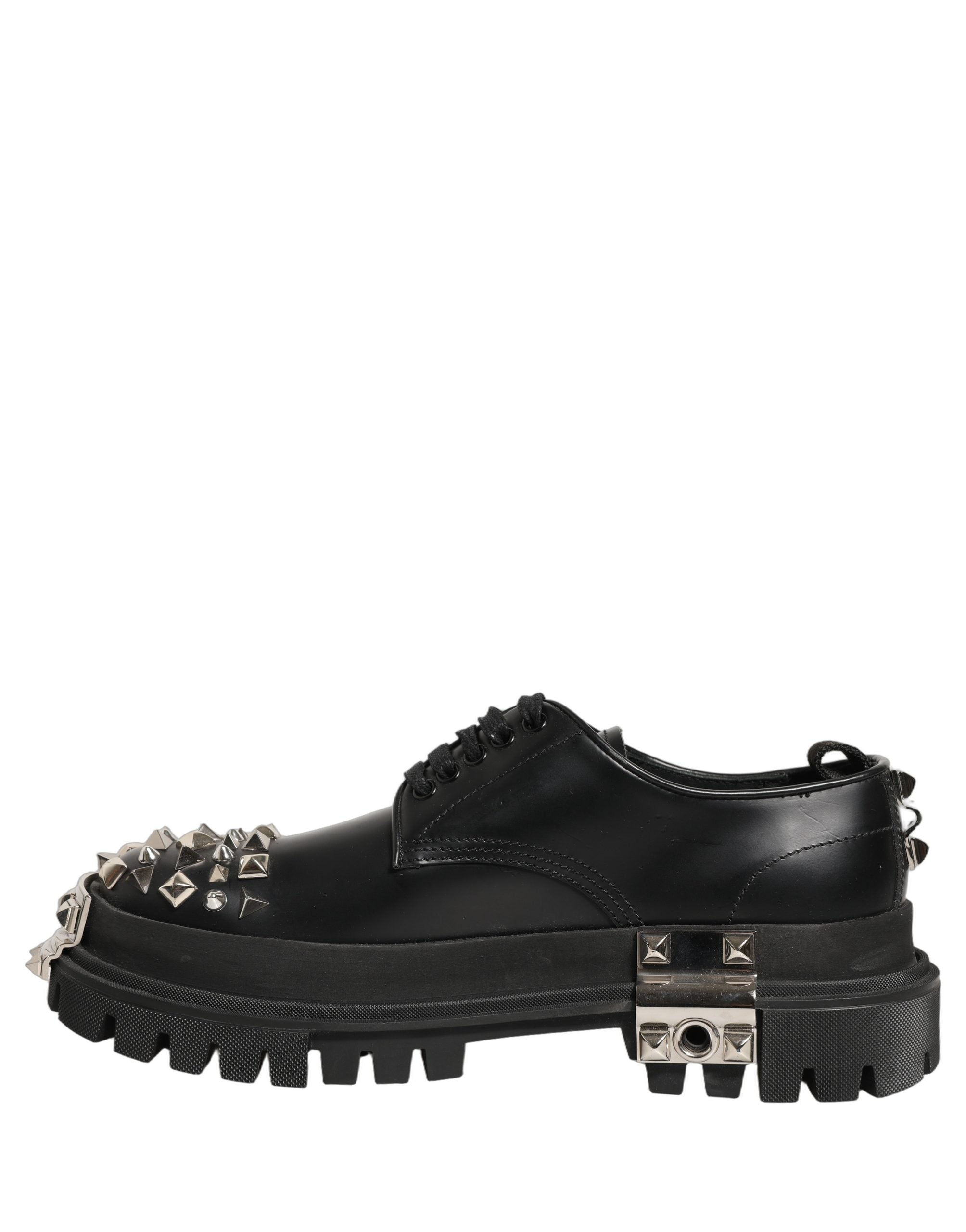 Dolce & Gabbana Black Leather Studded Hi-Trekking Derby Men's Shoes (Pre-Owned)