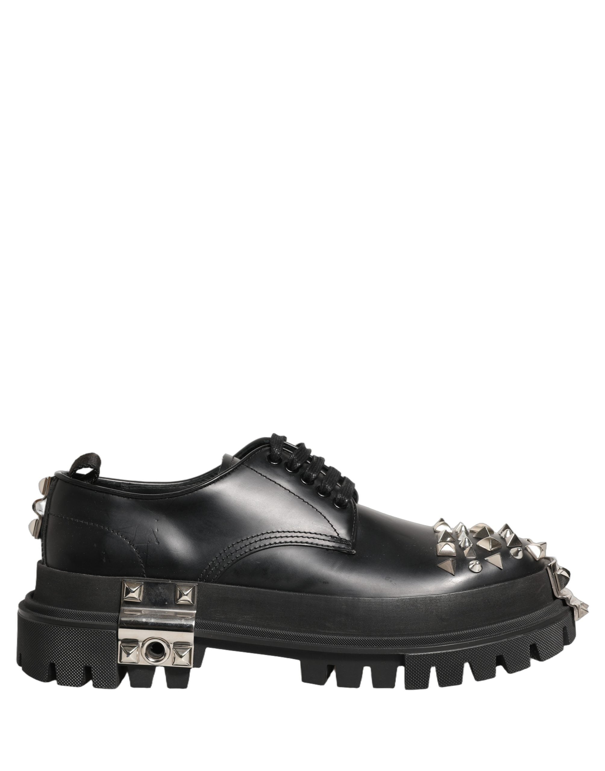 Dolce & Gabbana Black Leather Studded Hi-Trekking Derby Men's Shoes (Pre-Owned)