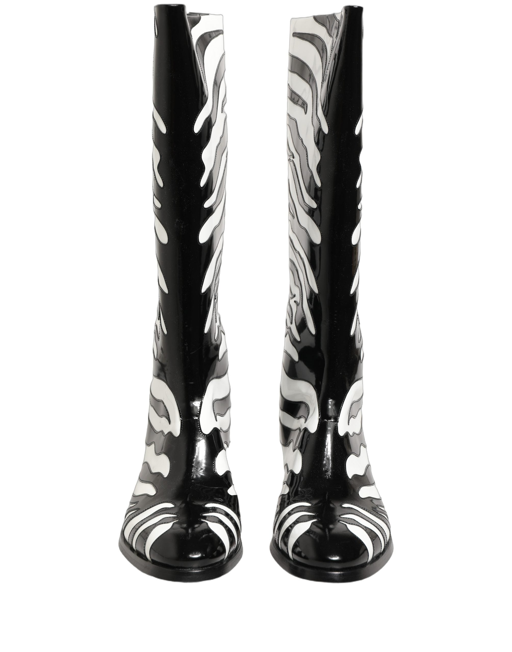 Dolce & Gabbana Black White Zebra Knee High Men Boots Men's Shoes