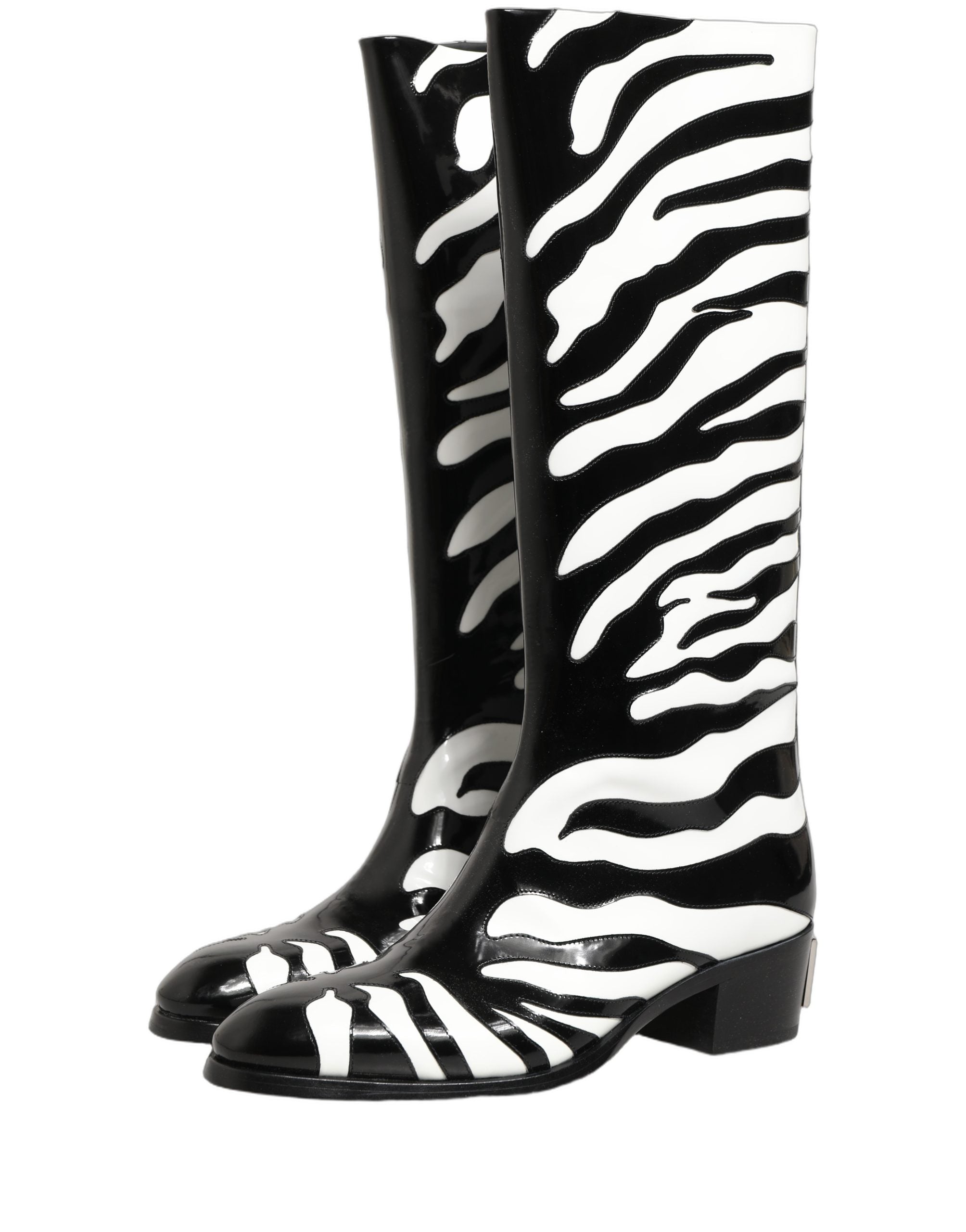 Dolce & Gabbana Black White Zebra Knee High Men Boots Men's Shoes