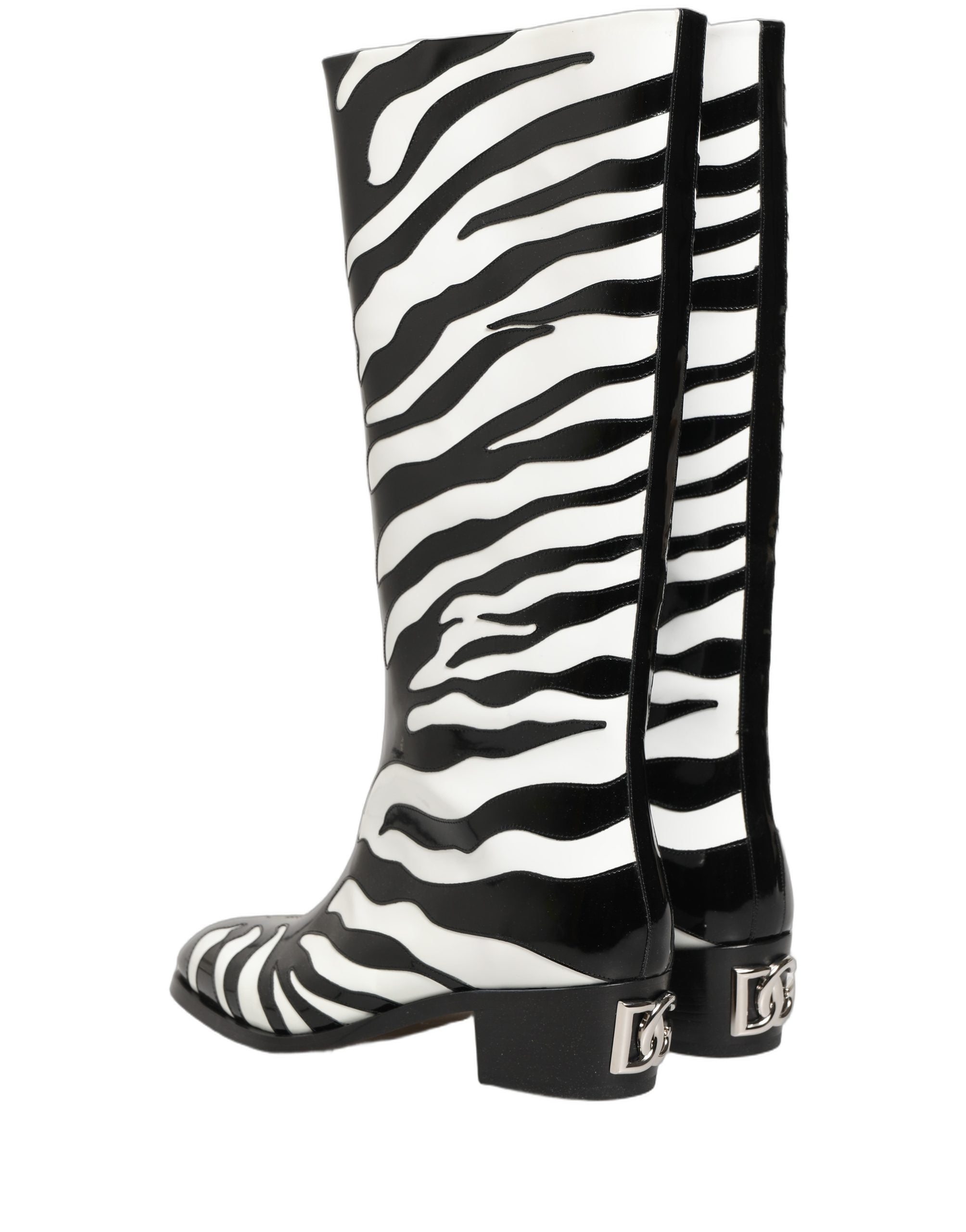 Dolce & Gabbana Black White Zebra Knee High Men Boots Men's Shoes