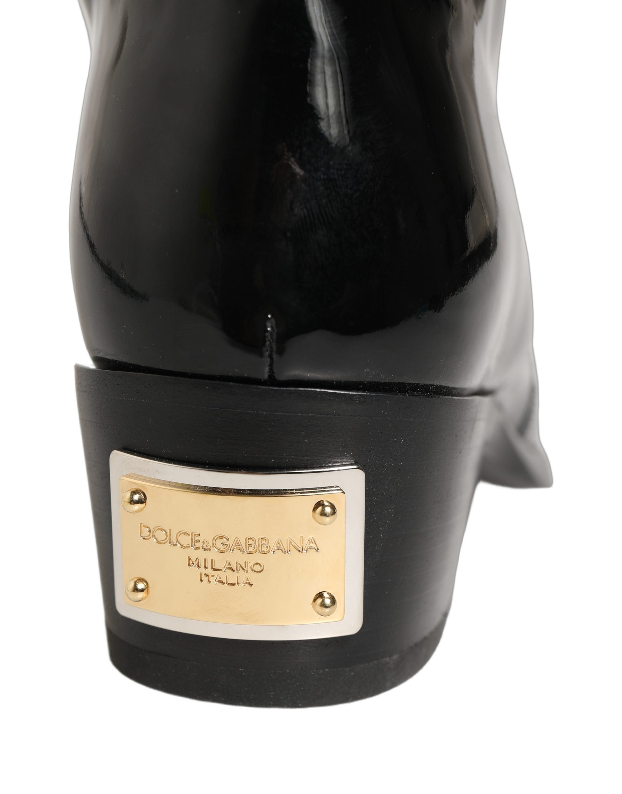 Dolce & Gabbana Black Leather Knee High Heels Boots Men's Shoes