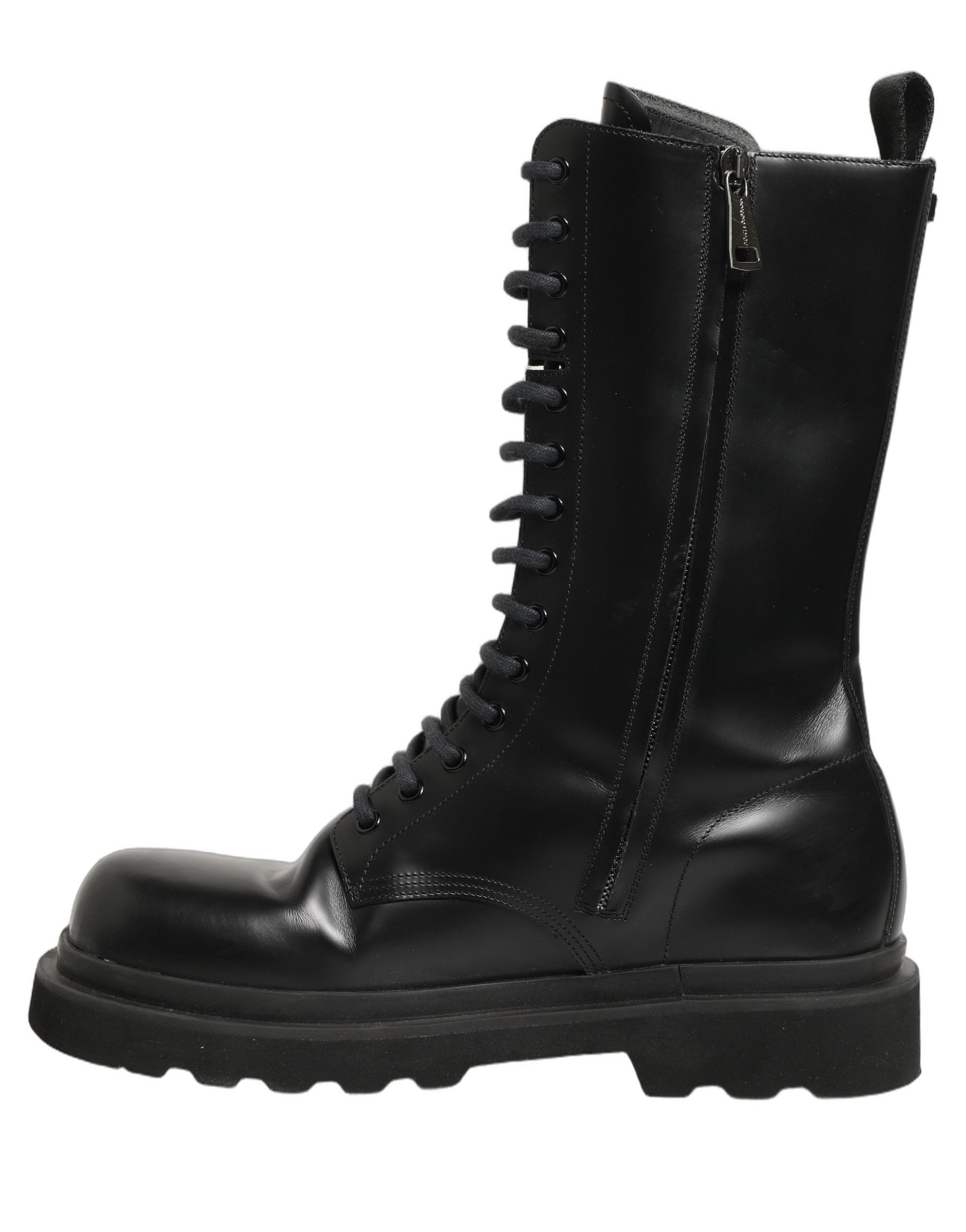 Dolce & Gabbana Black Leather Lace Up Men Combat Boots Men's Shoes
