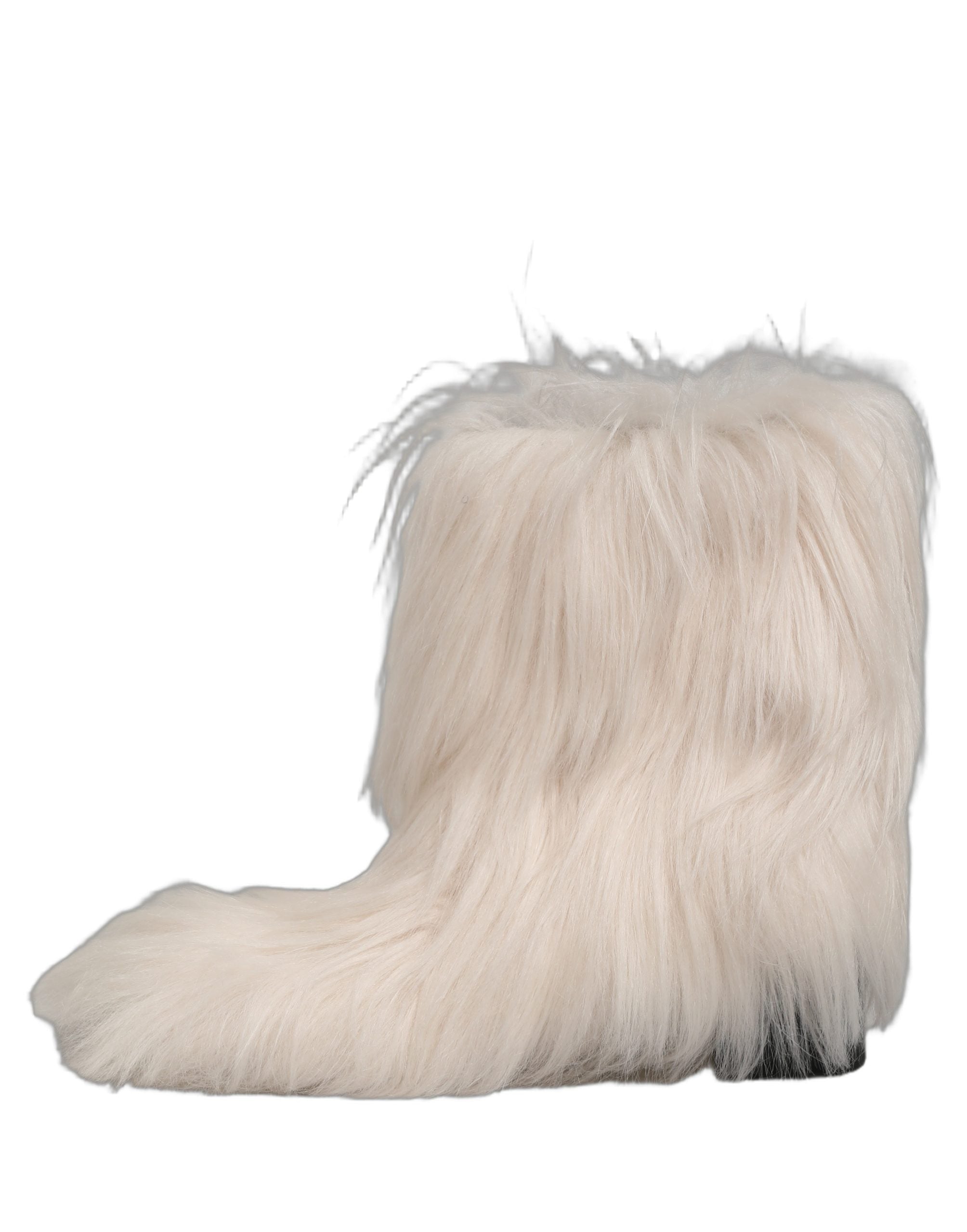 Dolce & Gabbana White Faux Fur Mid Calf Men Boots Men's Shoes
