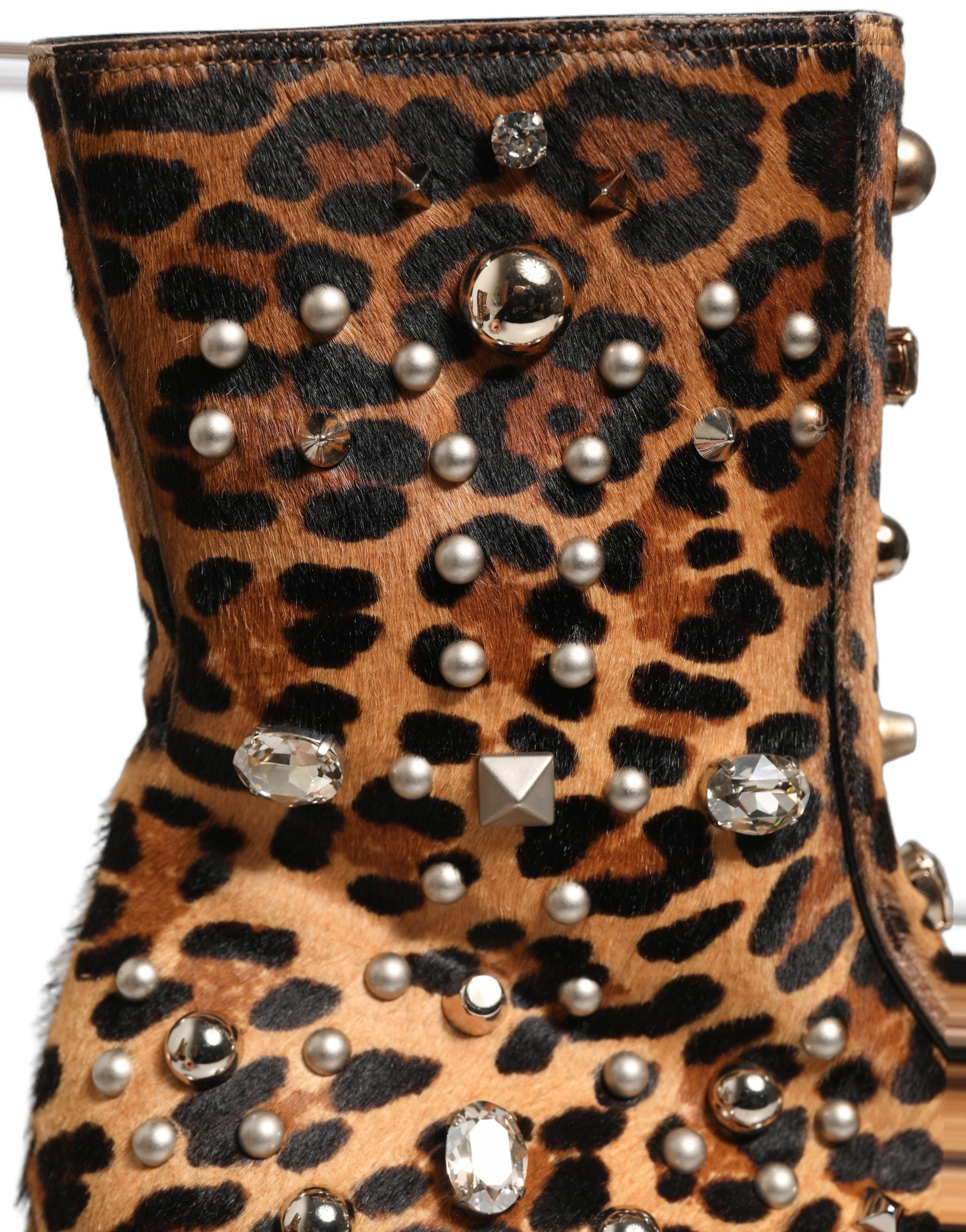 Dolce & Gabbana Brown Leopard Embellished Mid Calf Men Boots Men's Shoes