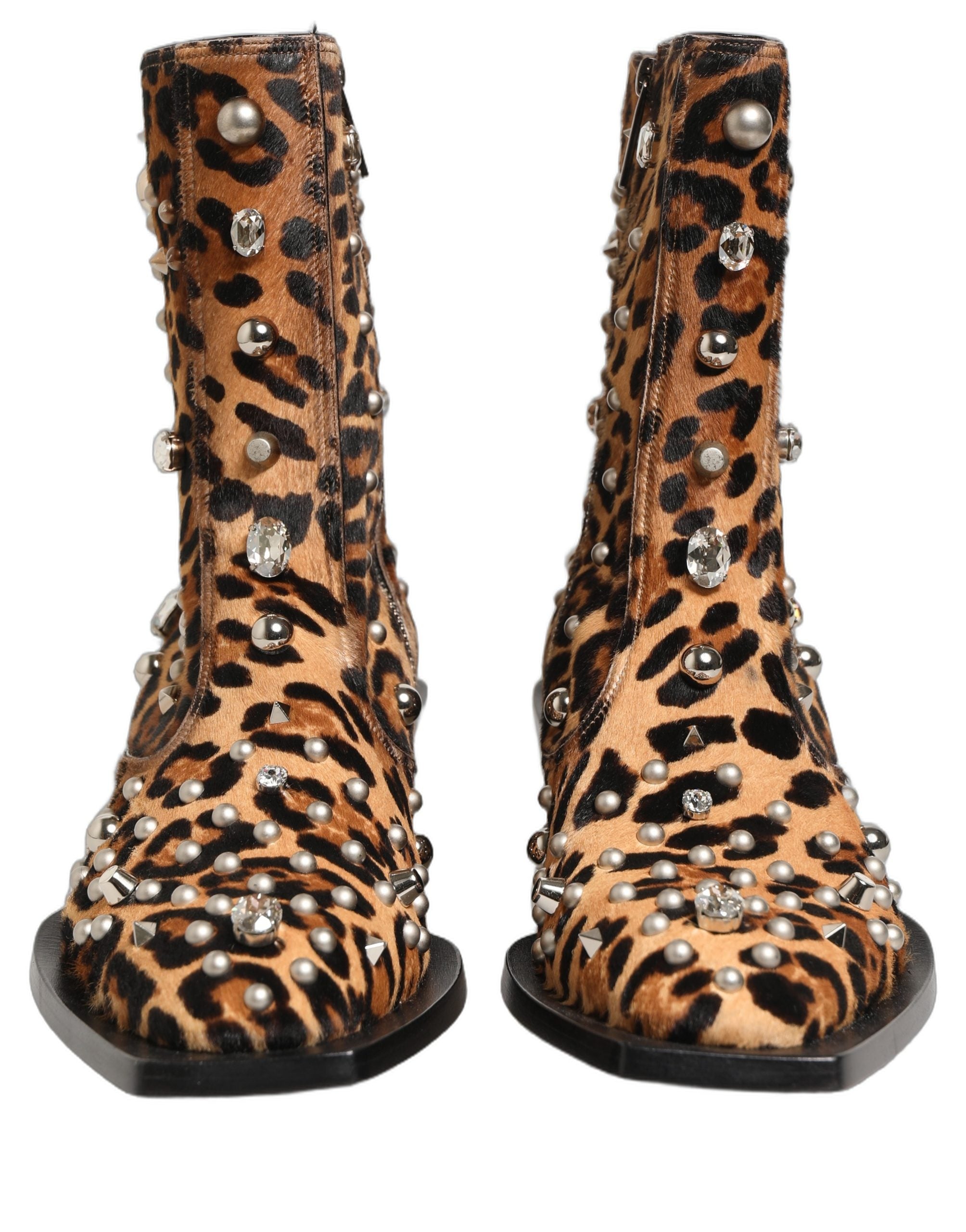 Dolce & Gabbana Brown Leopard Embellished Mid Calf Men Boots Men's Shoes