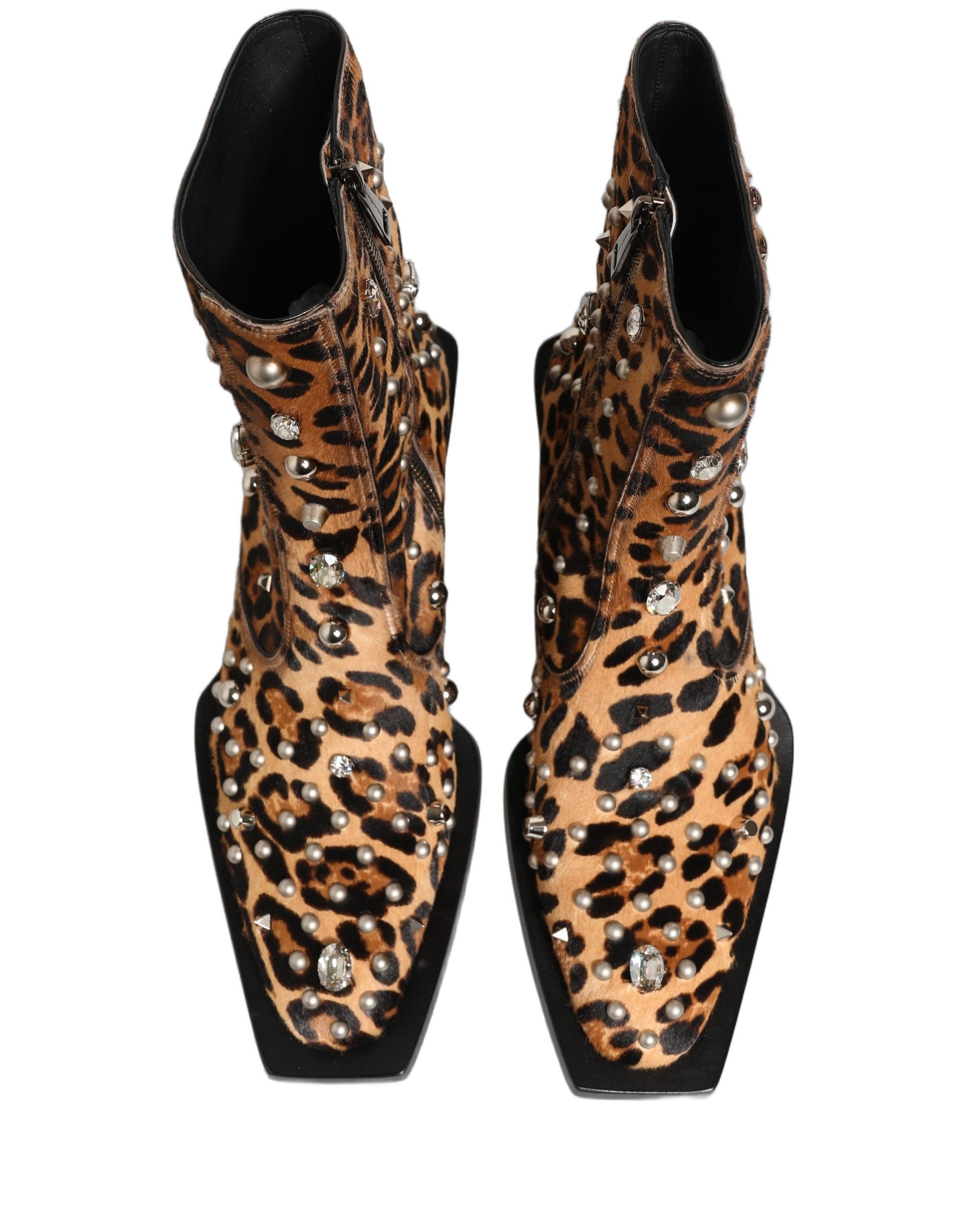 Dolce & Gabbana Brown Leopard Embellished Mid Calf Men Boots Men's Shoes