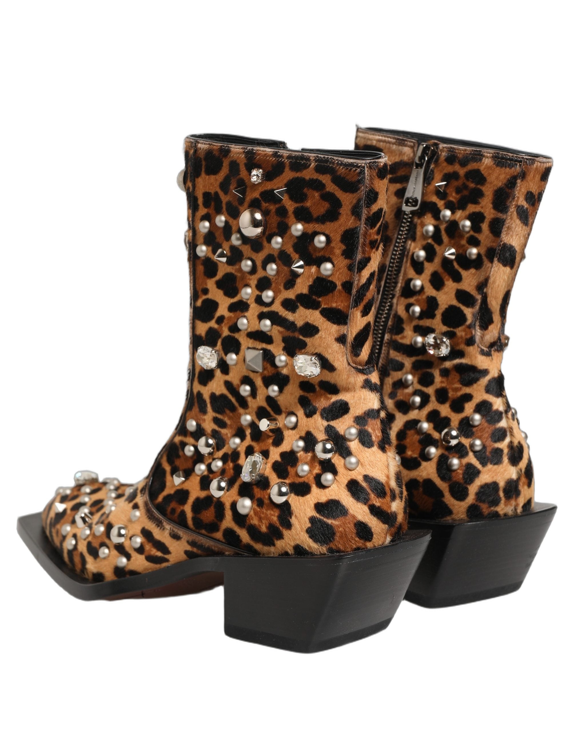 Dolce & Gabbana Brown Leopard Embellished Mid Calf Men Boots Men's Shoes