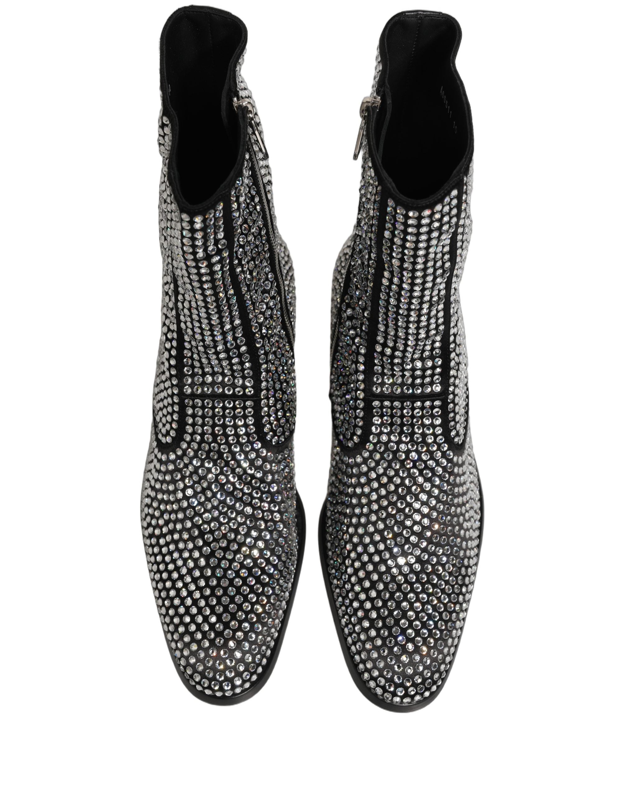 Dolce & Gabbana Black Crystal Embellished Ankle Boots Men's Shoes