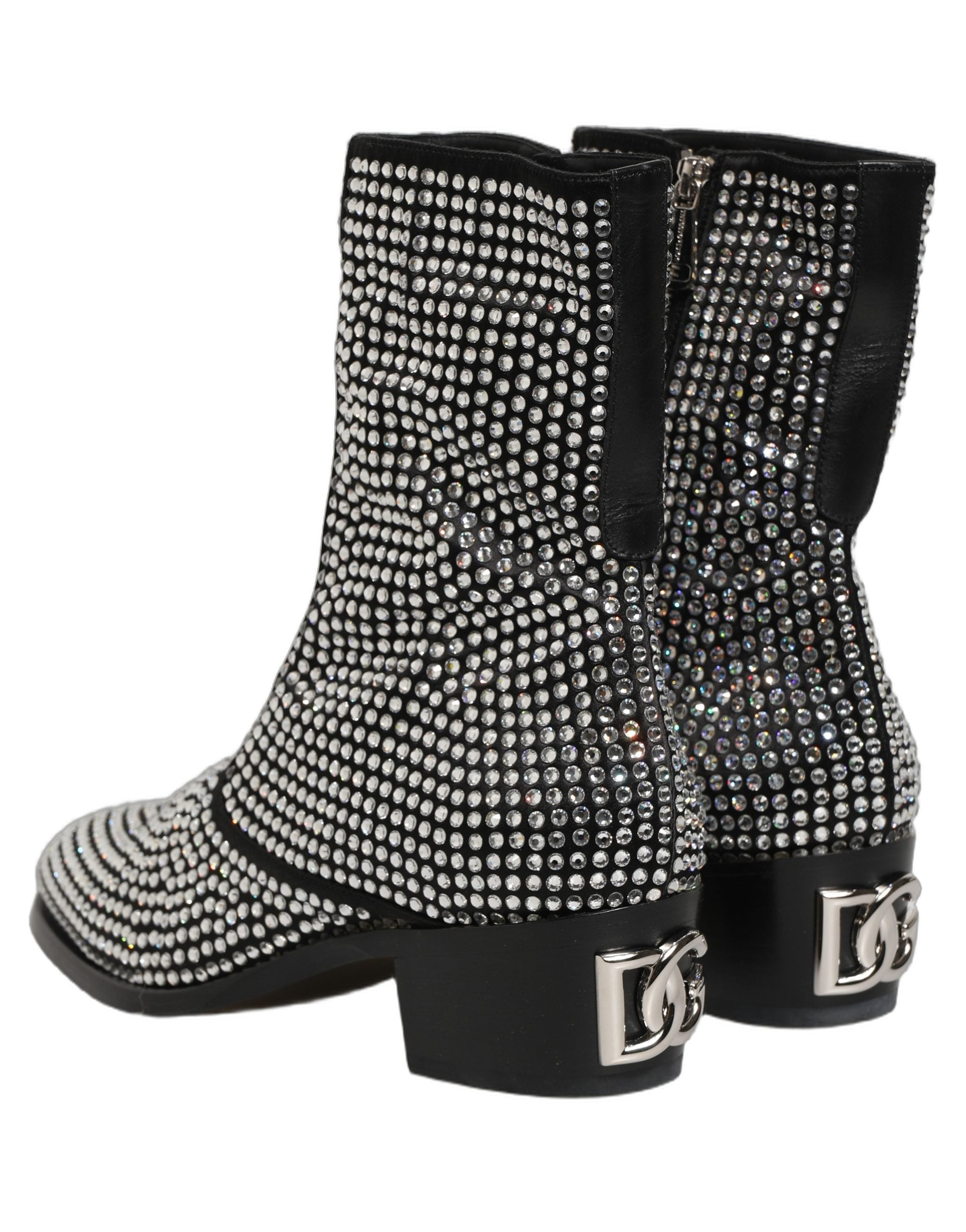 Dolce & Gabbana Black Crystal Embellished Ankle Boots Men's Shoes