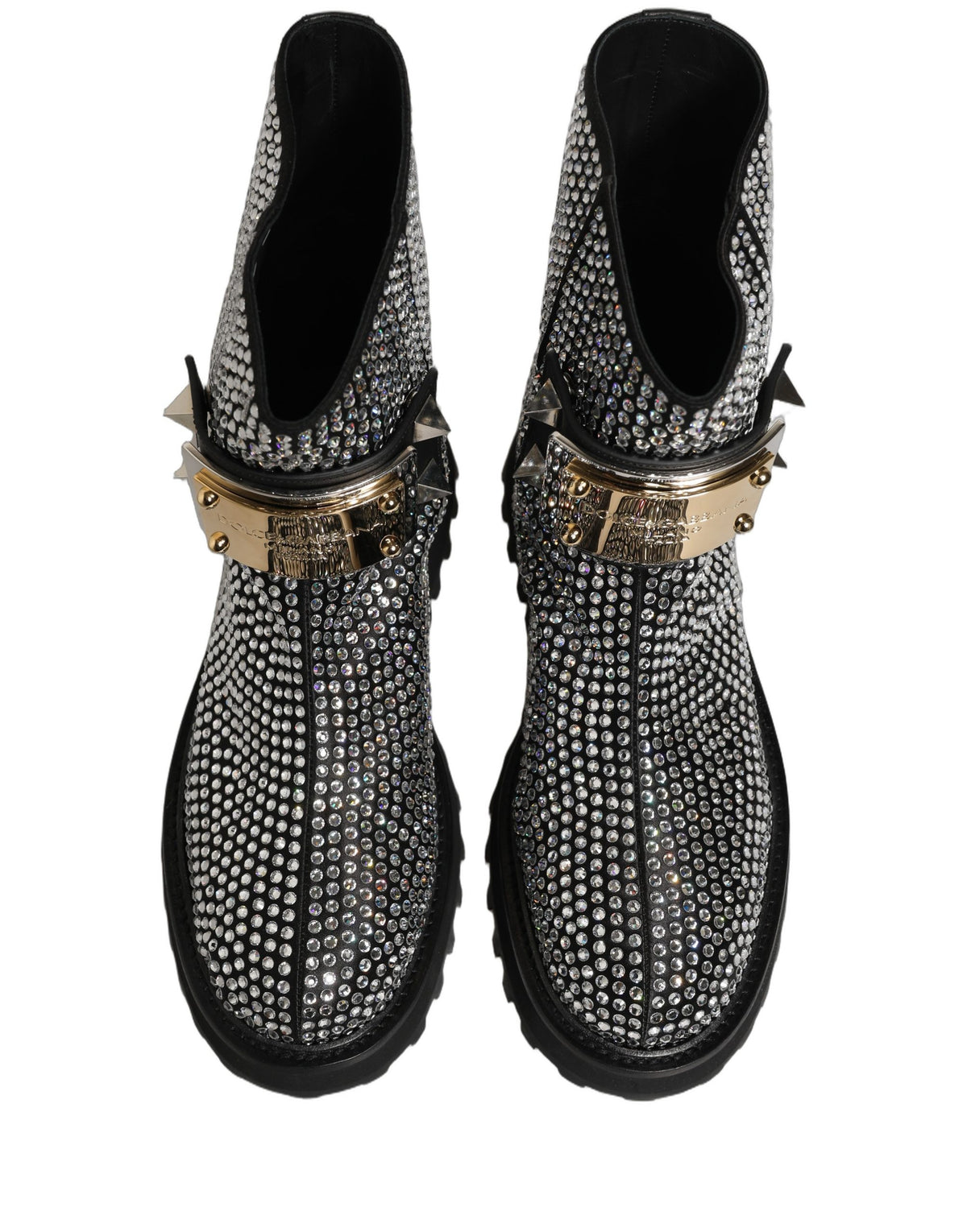 Dolce & Gabbana Black Crystal Embellished Short Boots Men's Shoes