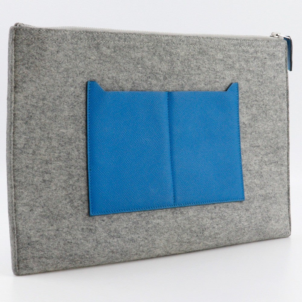 Hermes Toodoo Epsom And Wool Blue Wool Clutche & Pouche Bag (Pre-Owned)