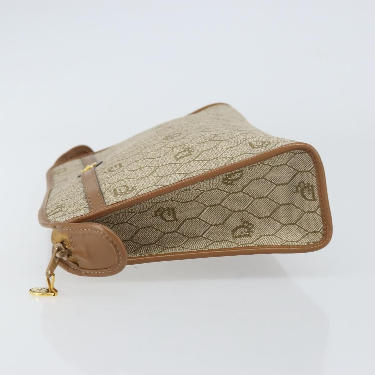 Christian Dior Vintage Honeycomb Zip Coated Canvas Beige Canvas Clutche & Pouche Bag (Pre-Owned)