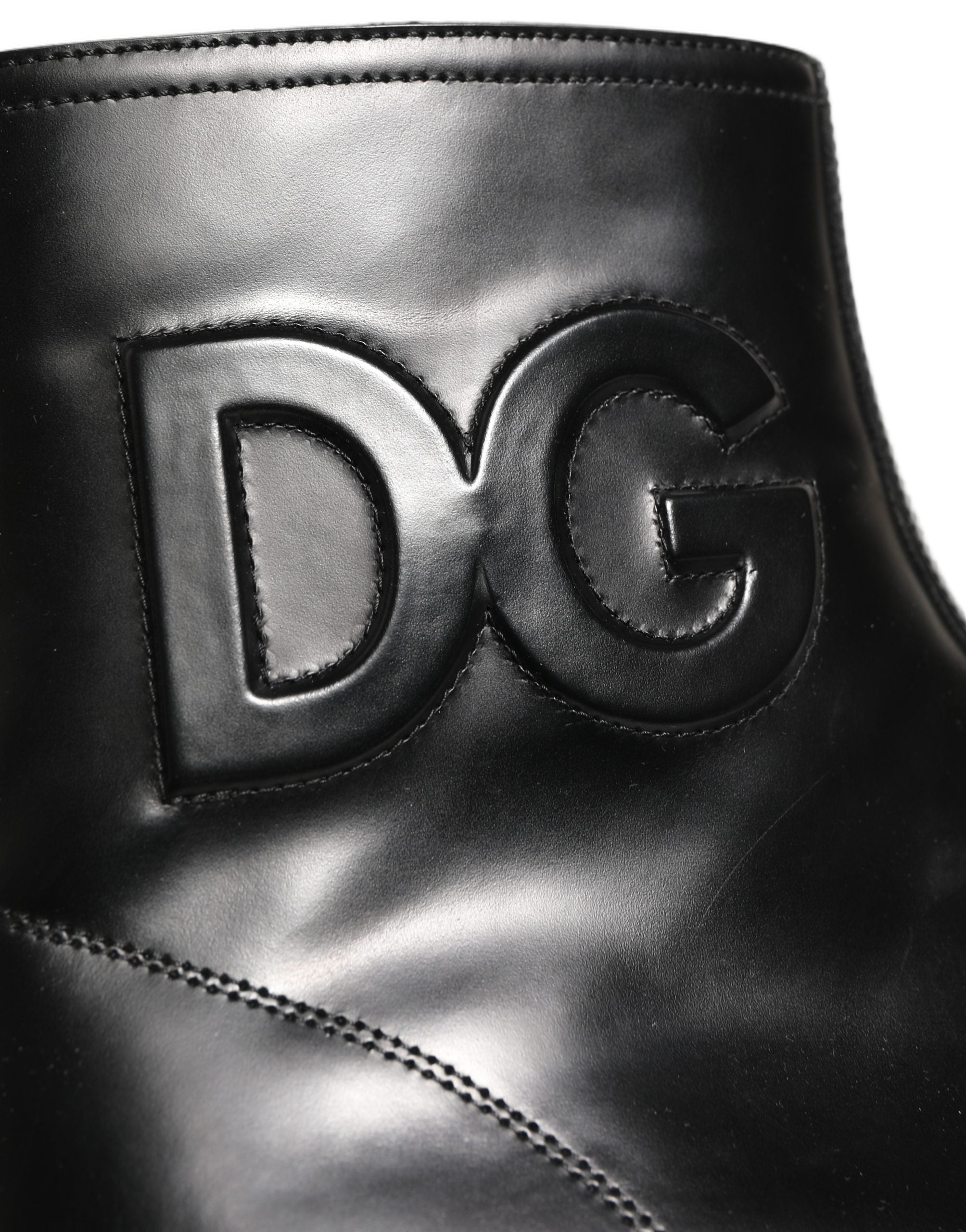 Dolce & Gabbana Black Leather Embossed Logo Ankle Boots Men's Shoes