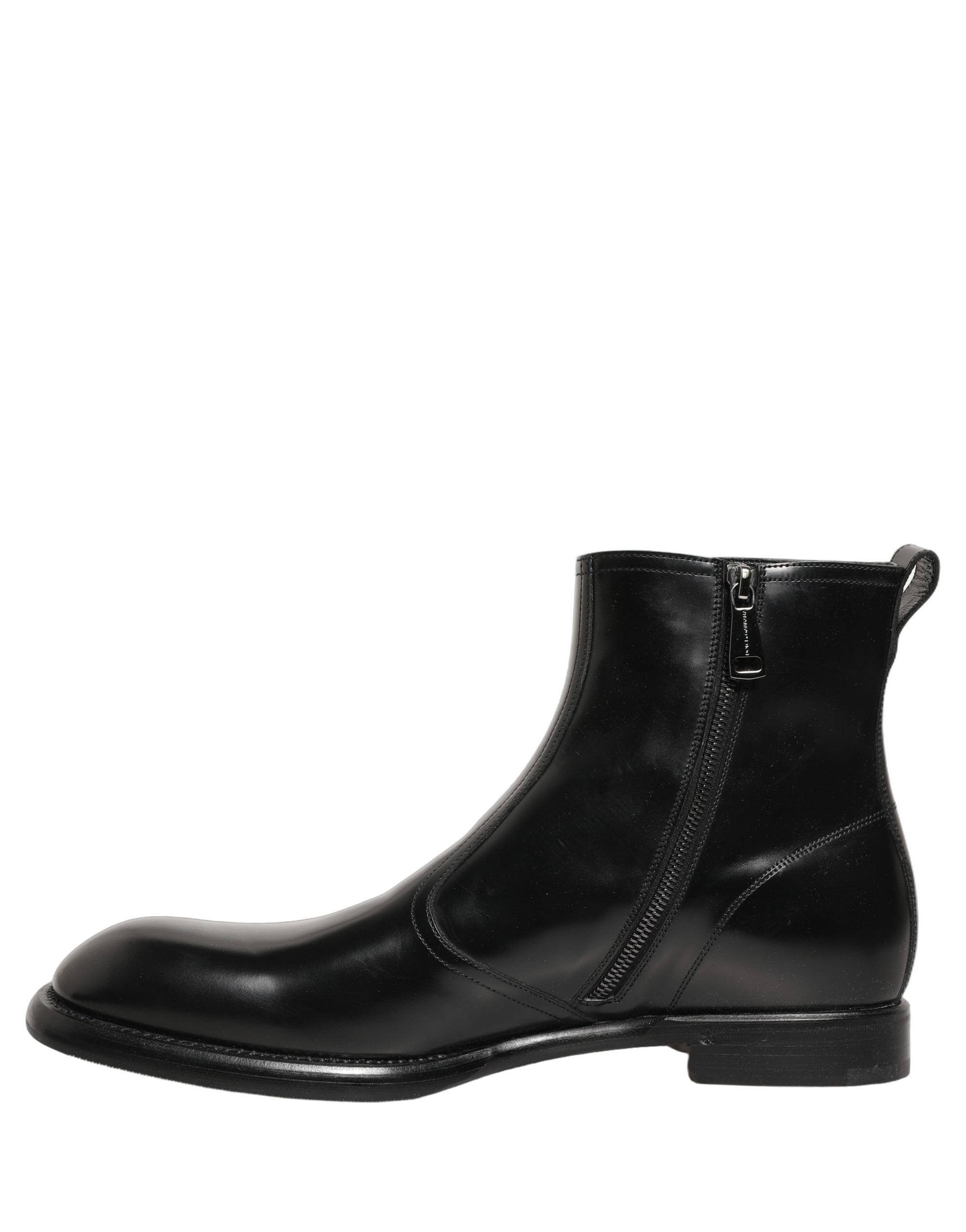 Dolce & Gabbana Black Leather Embossed Logo Ankle Boots Men's Shoes