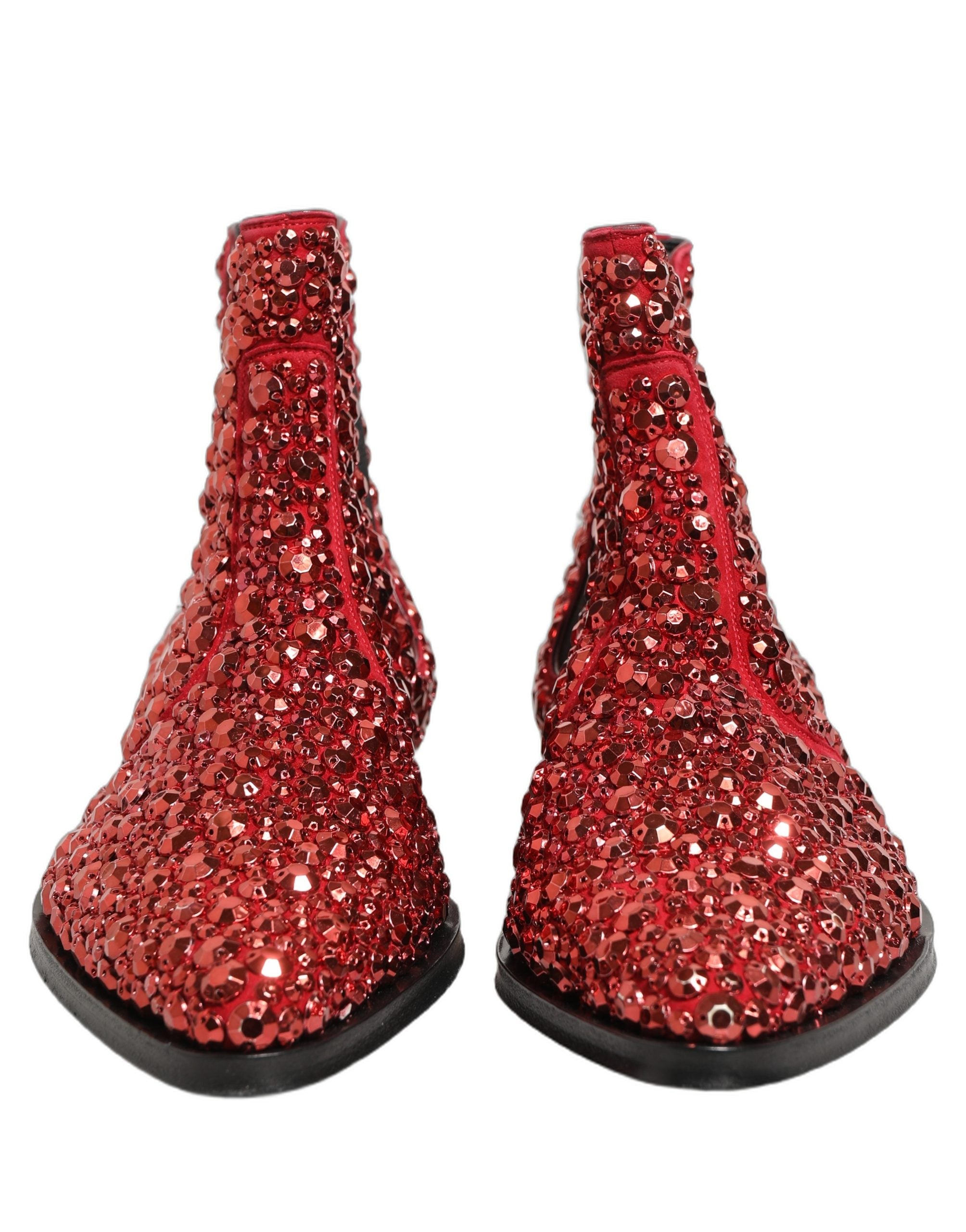 Dolce & Gabbana Red Embellished Chelsea Ankle Boots Men's Shoes