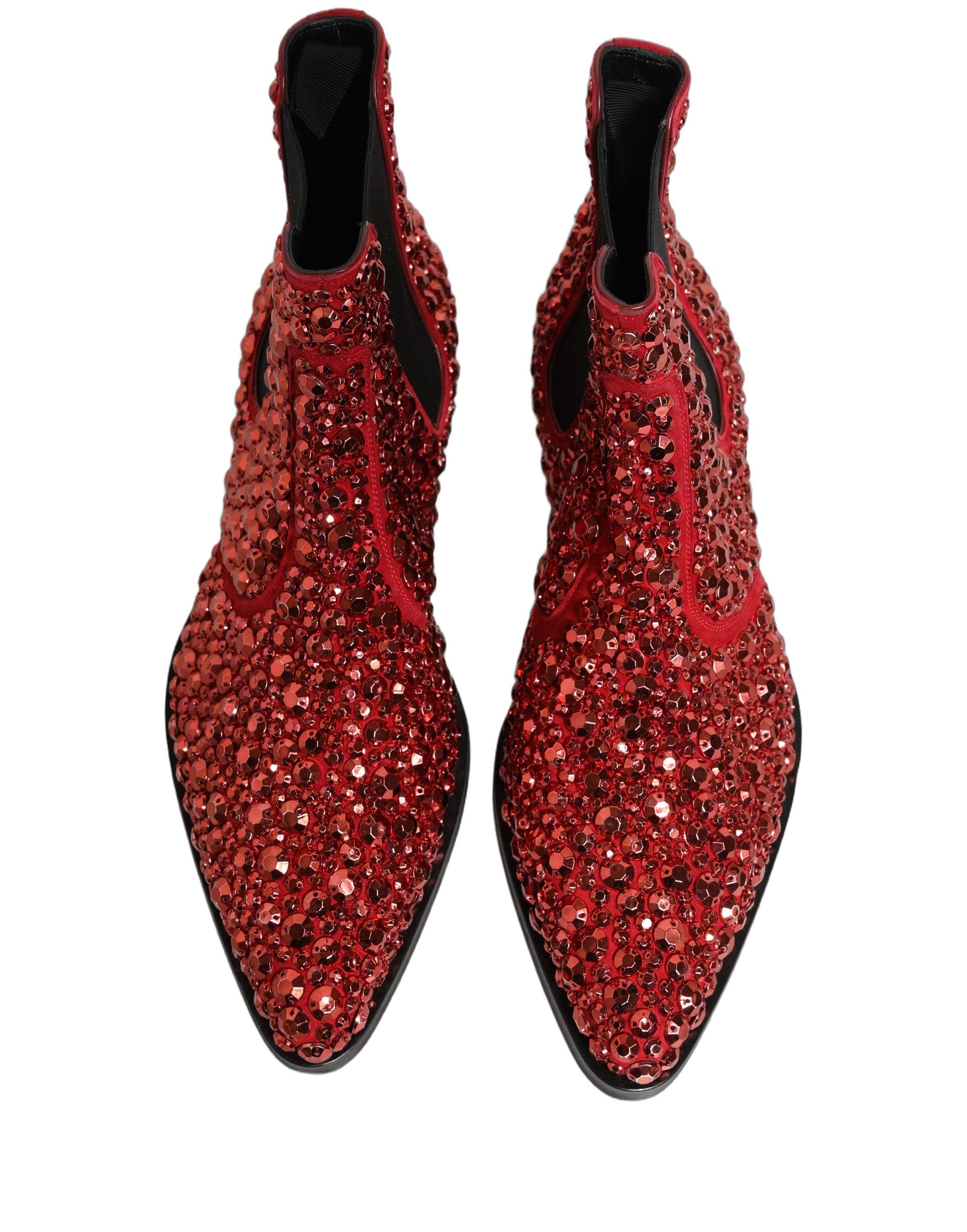 Dolce & Gabbana Red Embellished Chelsea Ankle Boots Men's Shoes