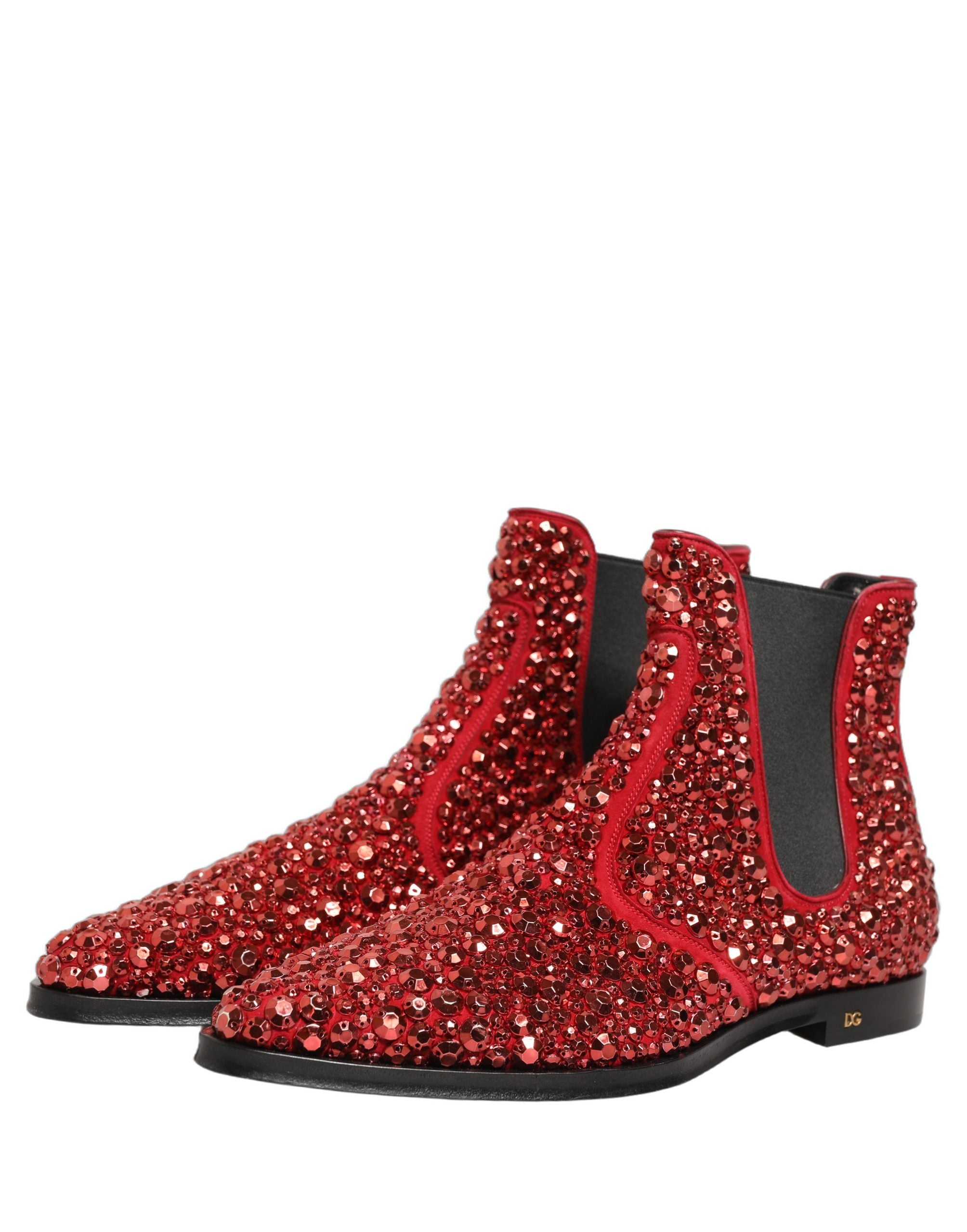 Dolce & Gabbana Red Embellished Chelsea Ankle Boots Men's Shoes