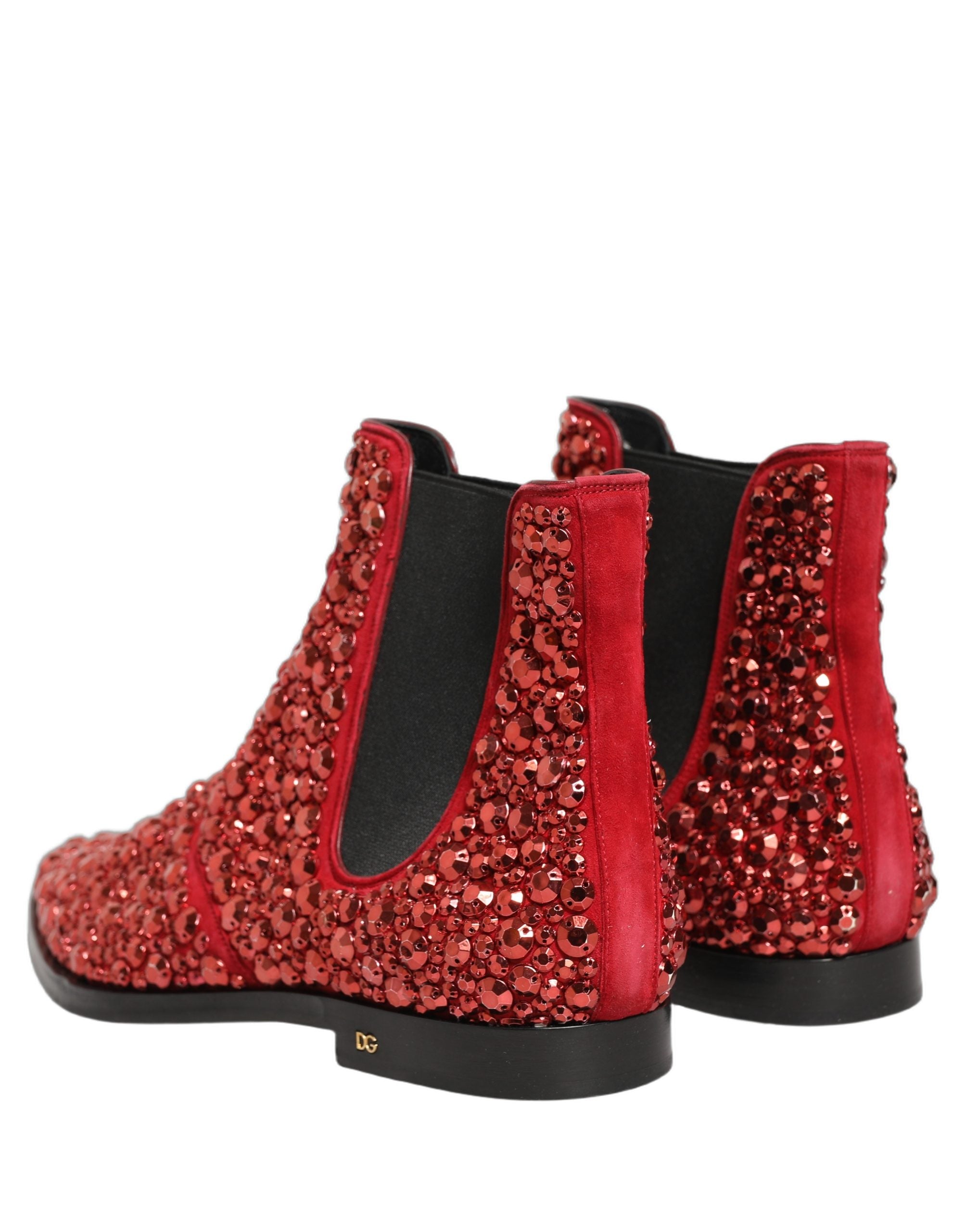 Dolce & Gabbana Red Embellished Chelsea Ankle Boots Men's Shoes