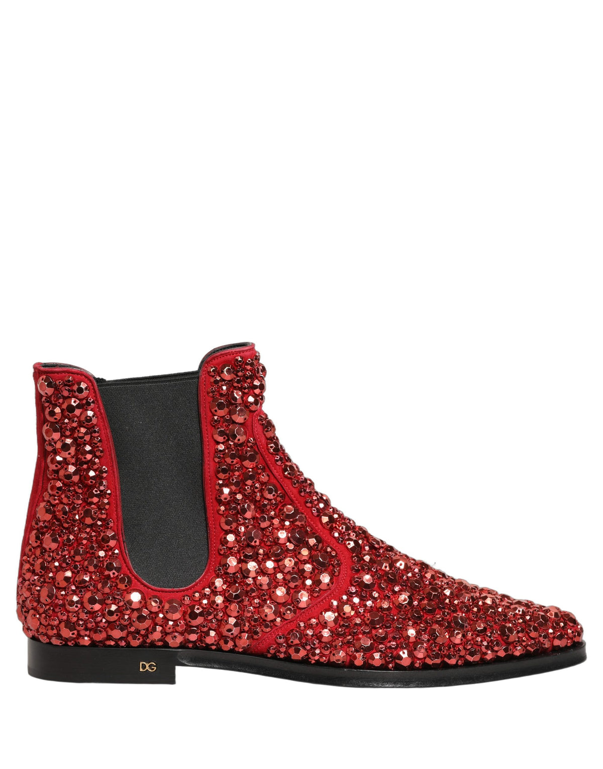 Dolce & Gabbana Red Embellished Chelsea Ankle Boots Men's Shoes