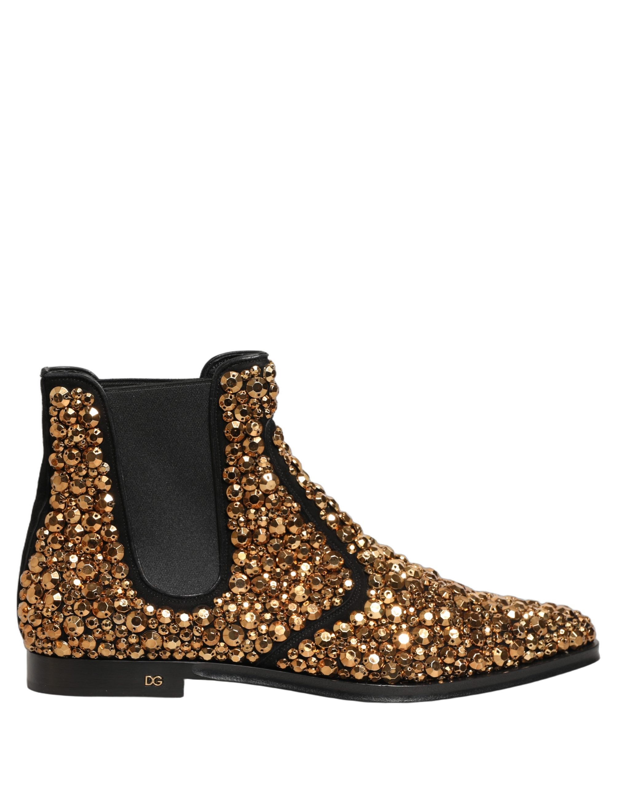 Dolce & Gabbana Gold Embellished Chelsea Ankle Boots Men's Shoes