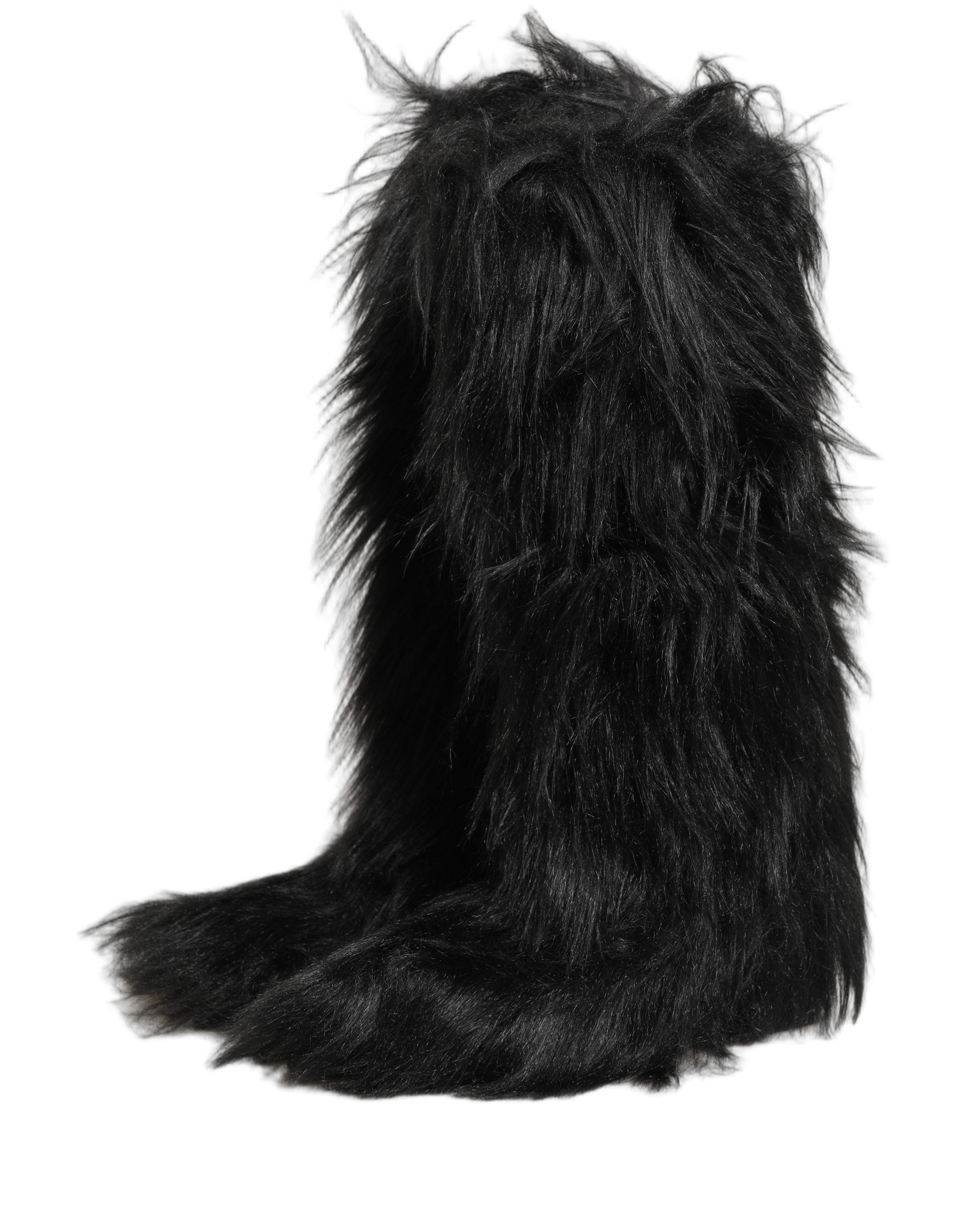 Dolce & Gabbana Black Faux Fur Mid Calf Winter Boots Men's Shoes (Pre-Owned)