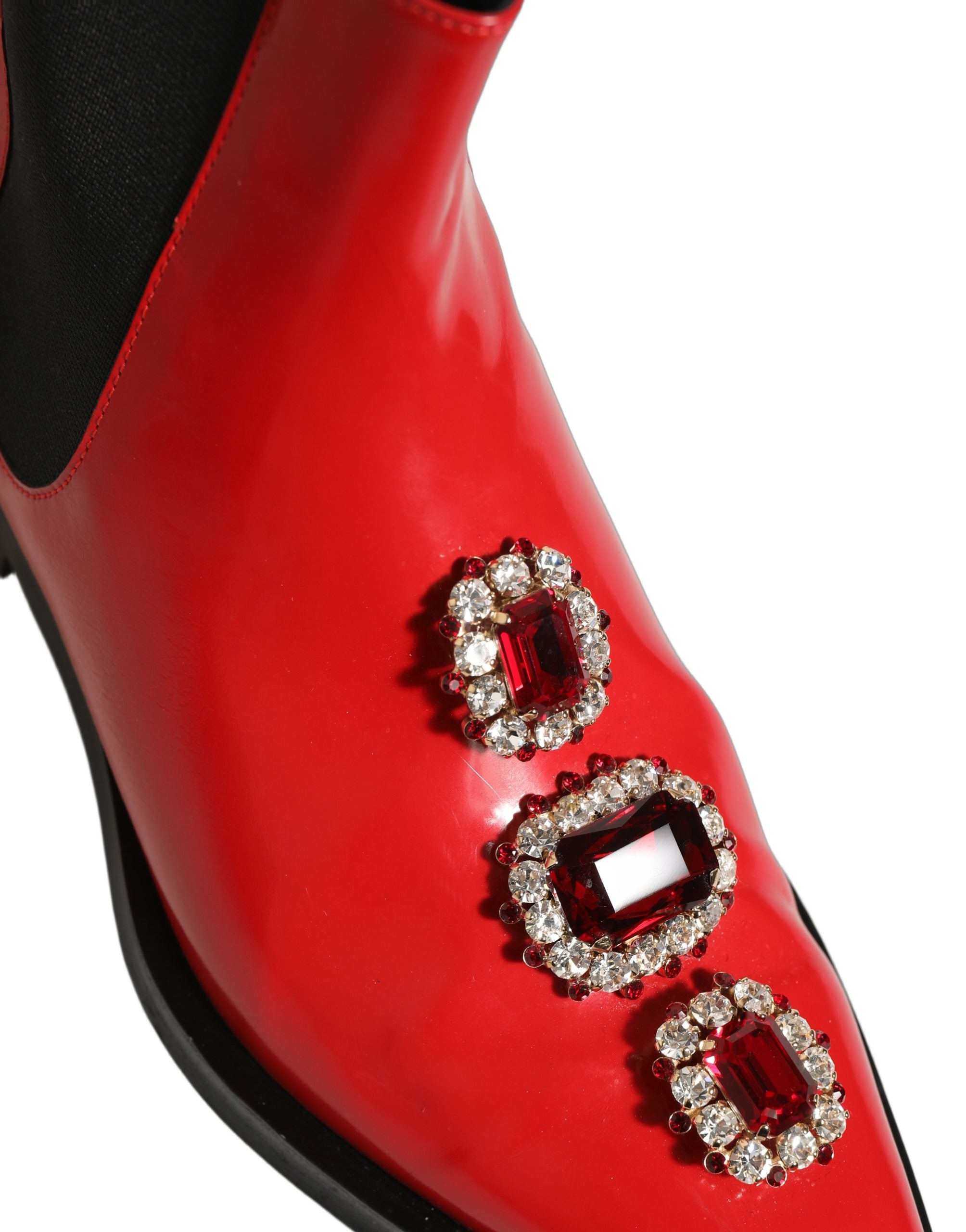 Dolce & Gabbana Red Embellished Chelsea Men Ankle Boots Men's Shoes (Pre-Owned)